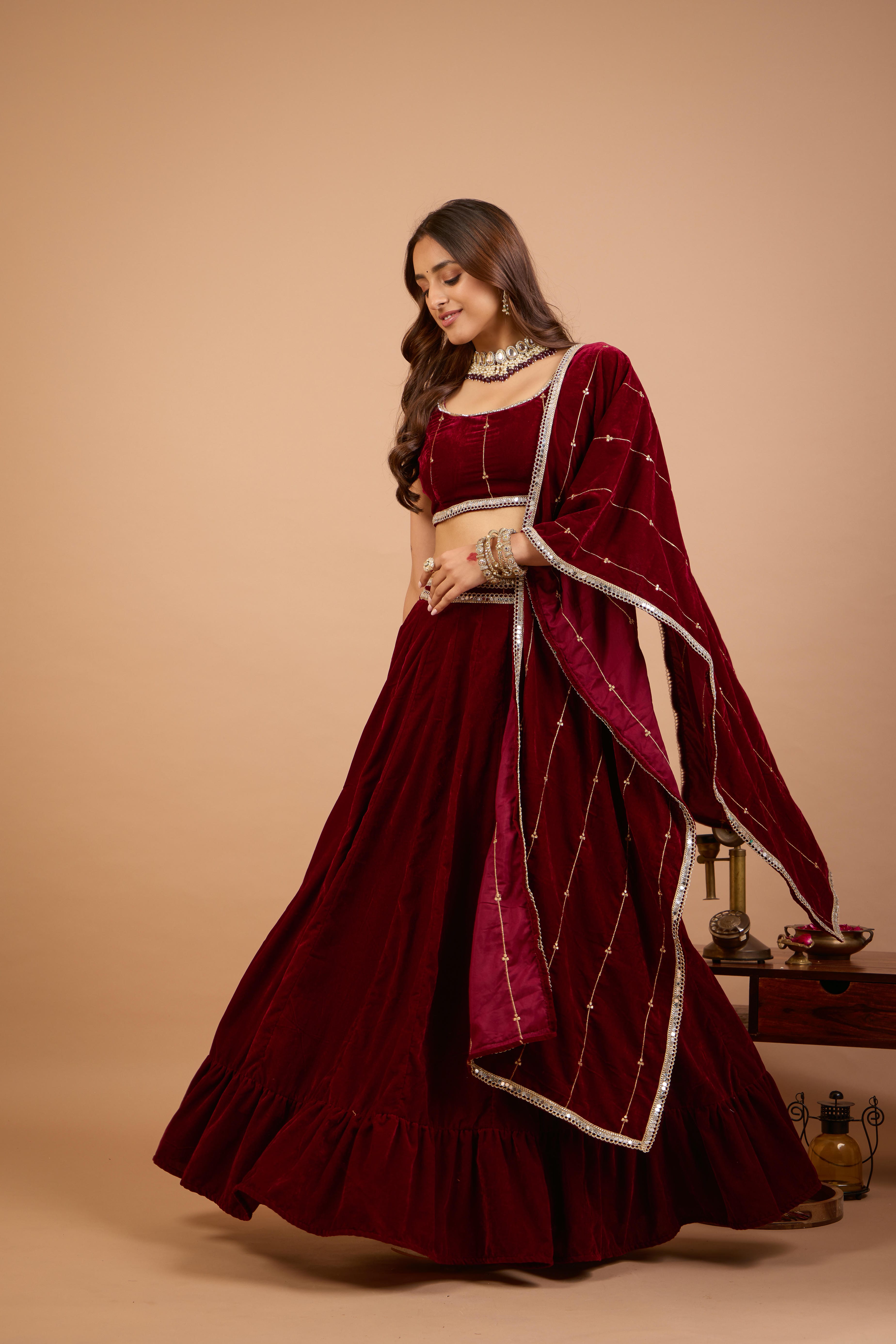 Alaya Jugni Scarlet Plum Red Lehenga Set