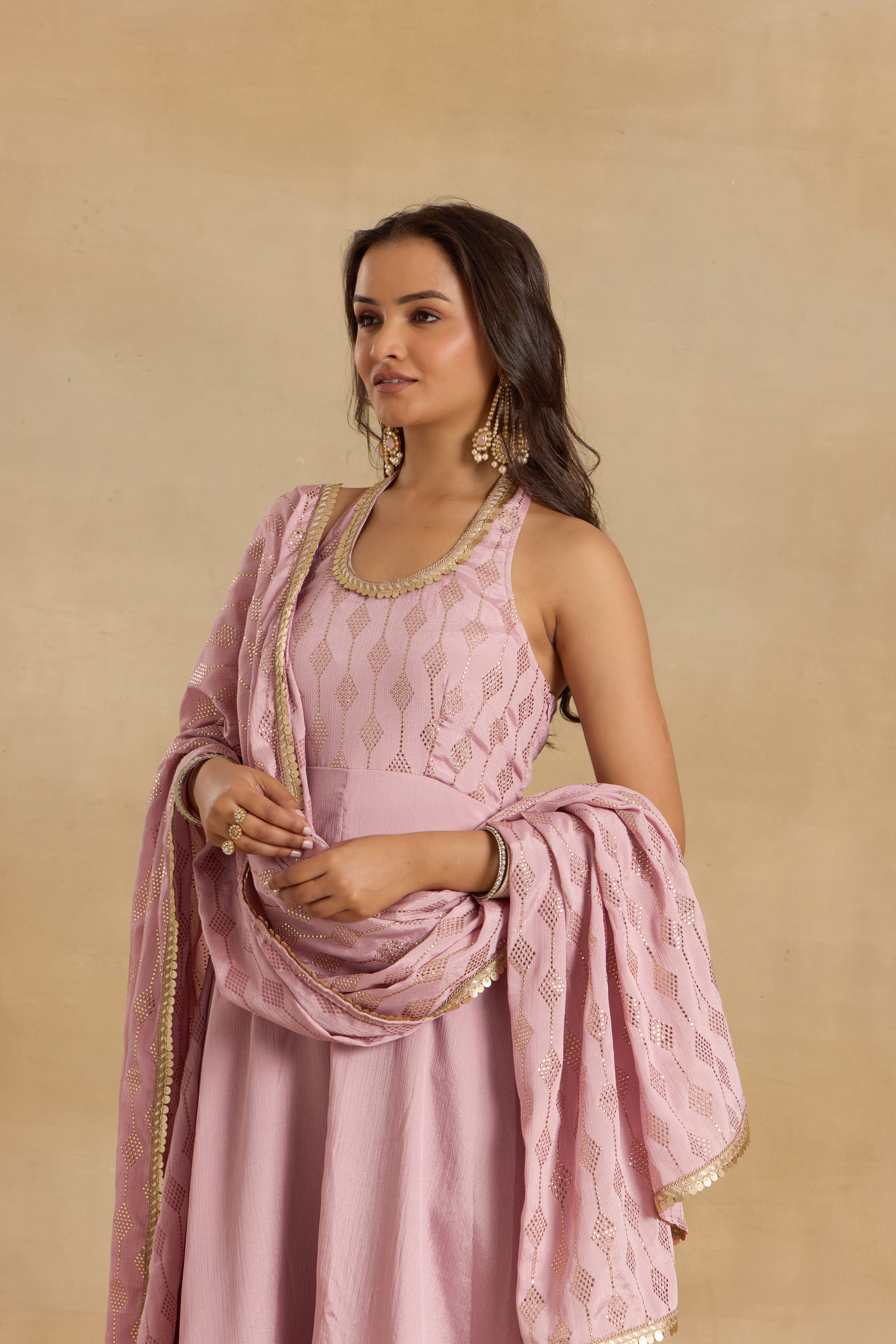 Alaya Heer Lilac Halter Neck Anarkali With Dupatta