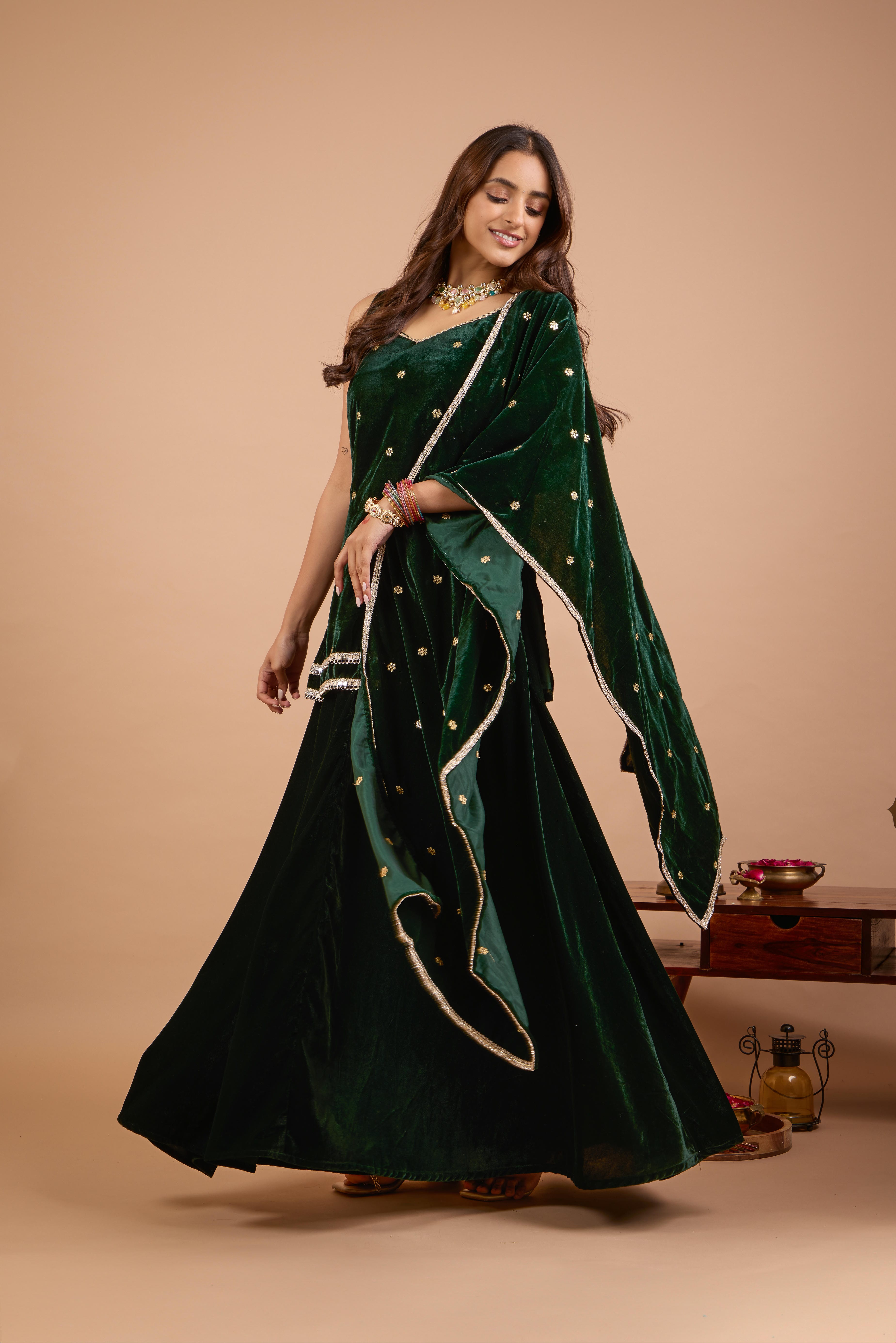 Alaya Jugni Emerald Luxe Velvet Cami Kurta Set