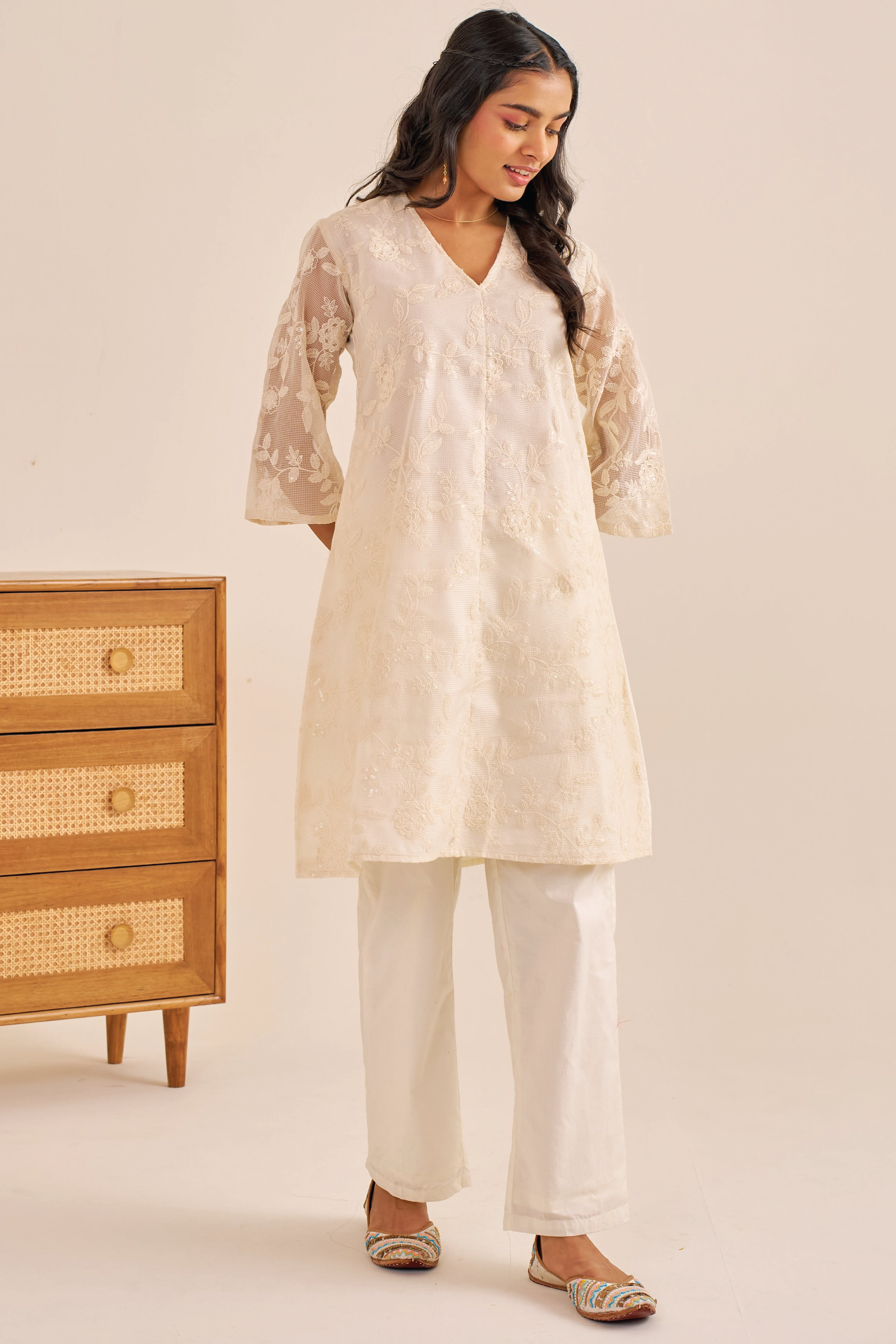 Alaya Meher Snow White Threadwork Kurta Set