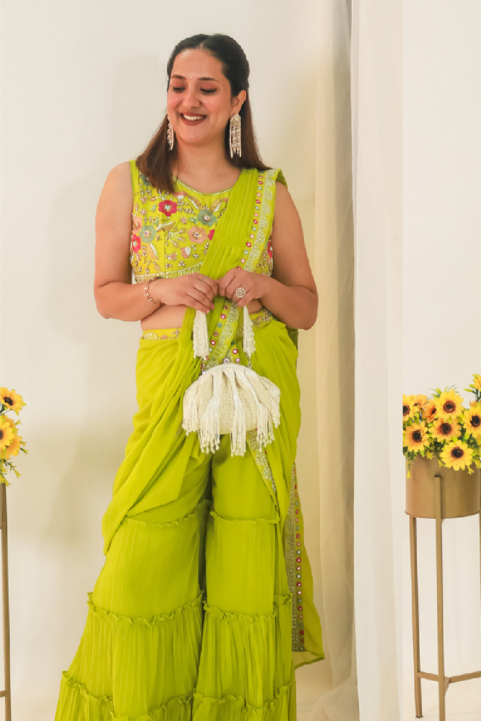 Alaya Heer Tangy Lime Garara Sari Set