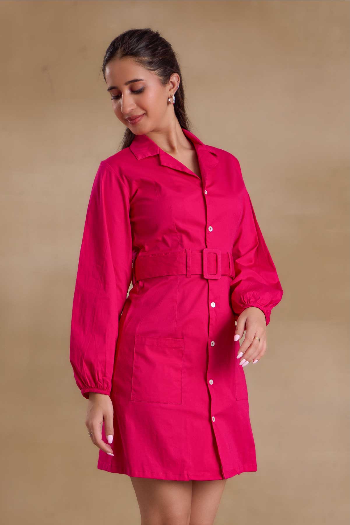 Alaya Essentials Fuchsia Belted Blazer Dress