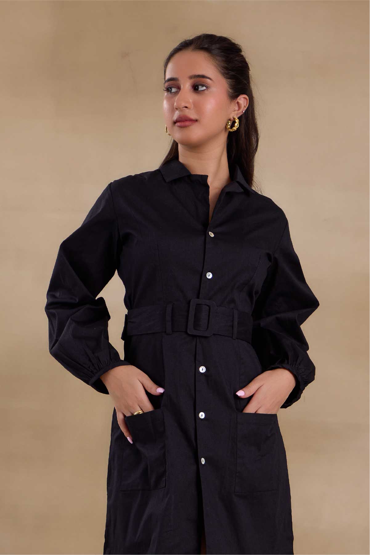 Alaya Essentials Black Belted Blazer Dress