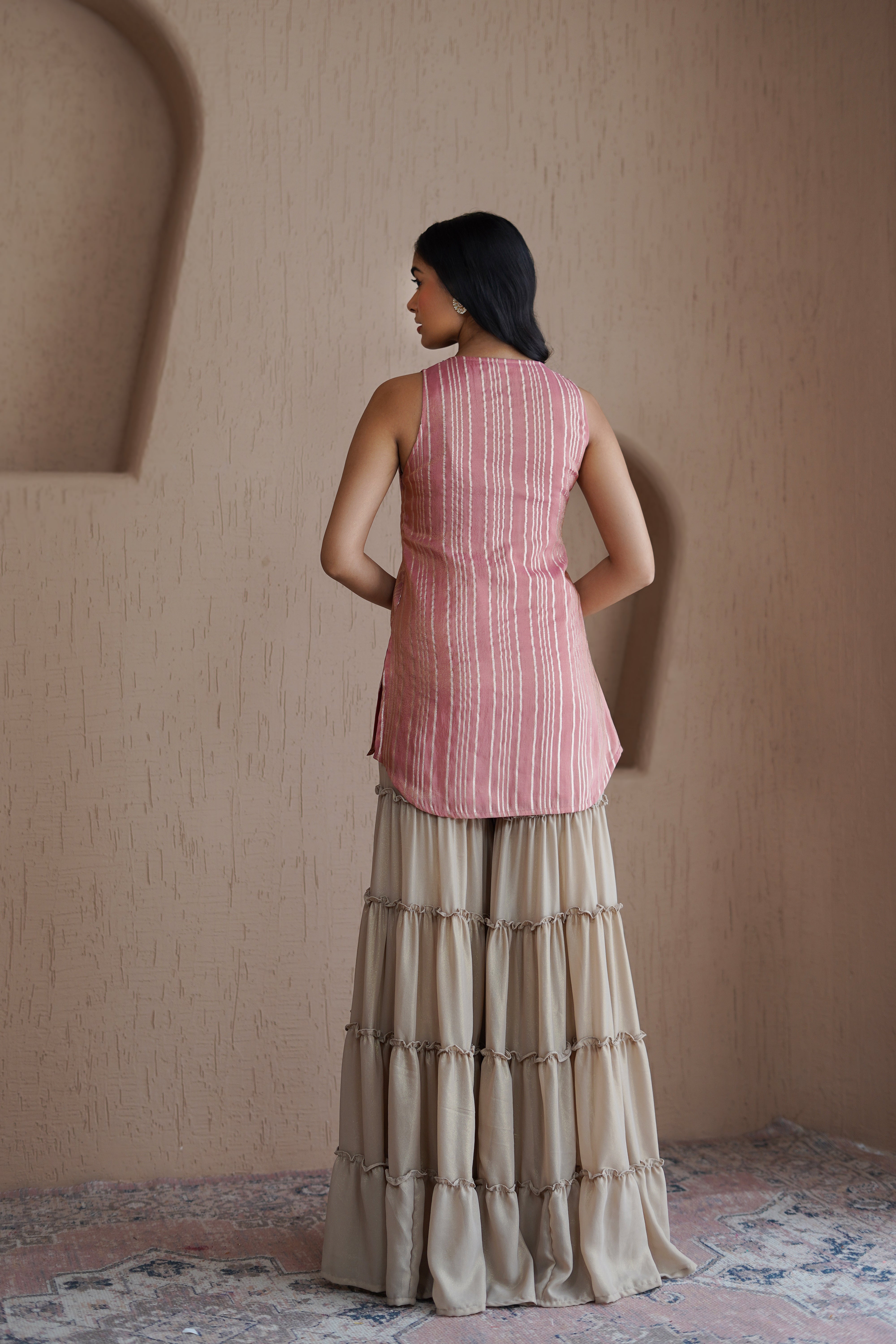 Alaya Resham Pink stripe kurta set