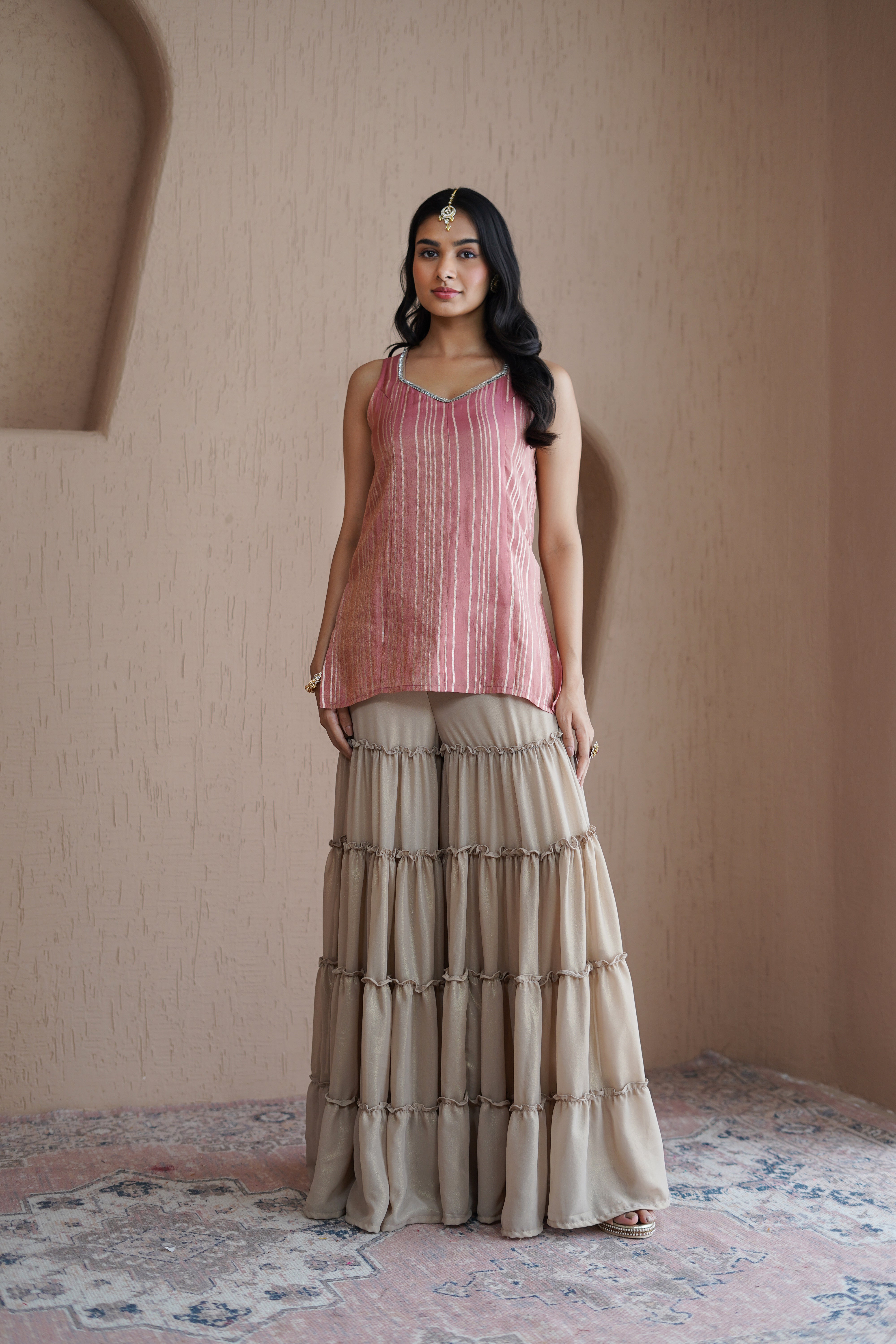 Alaya Resham Pink stripe kurta set