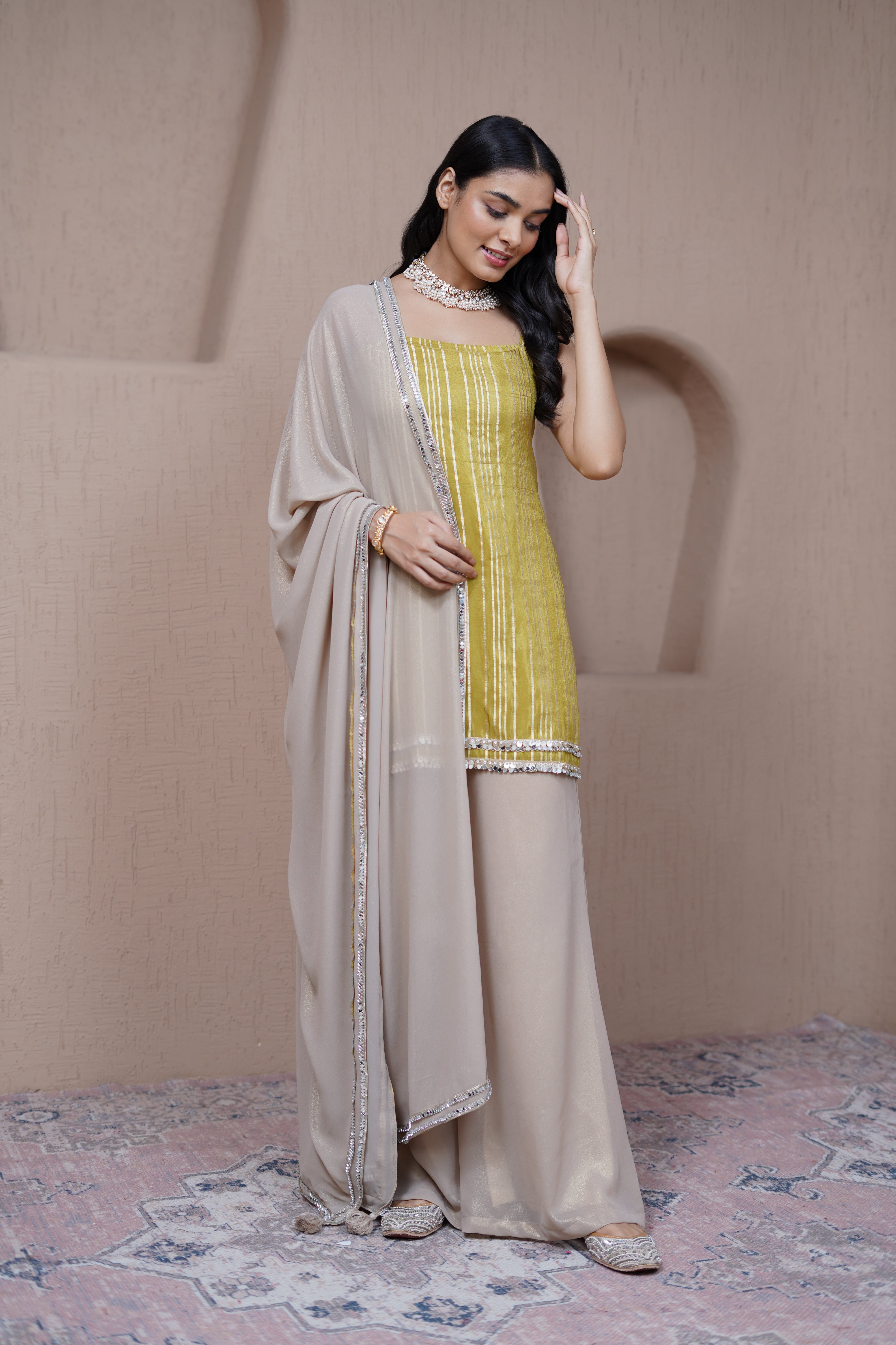 Alaya Resham Lime cami kurta set