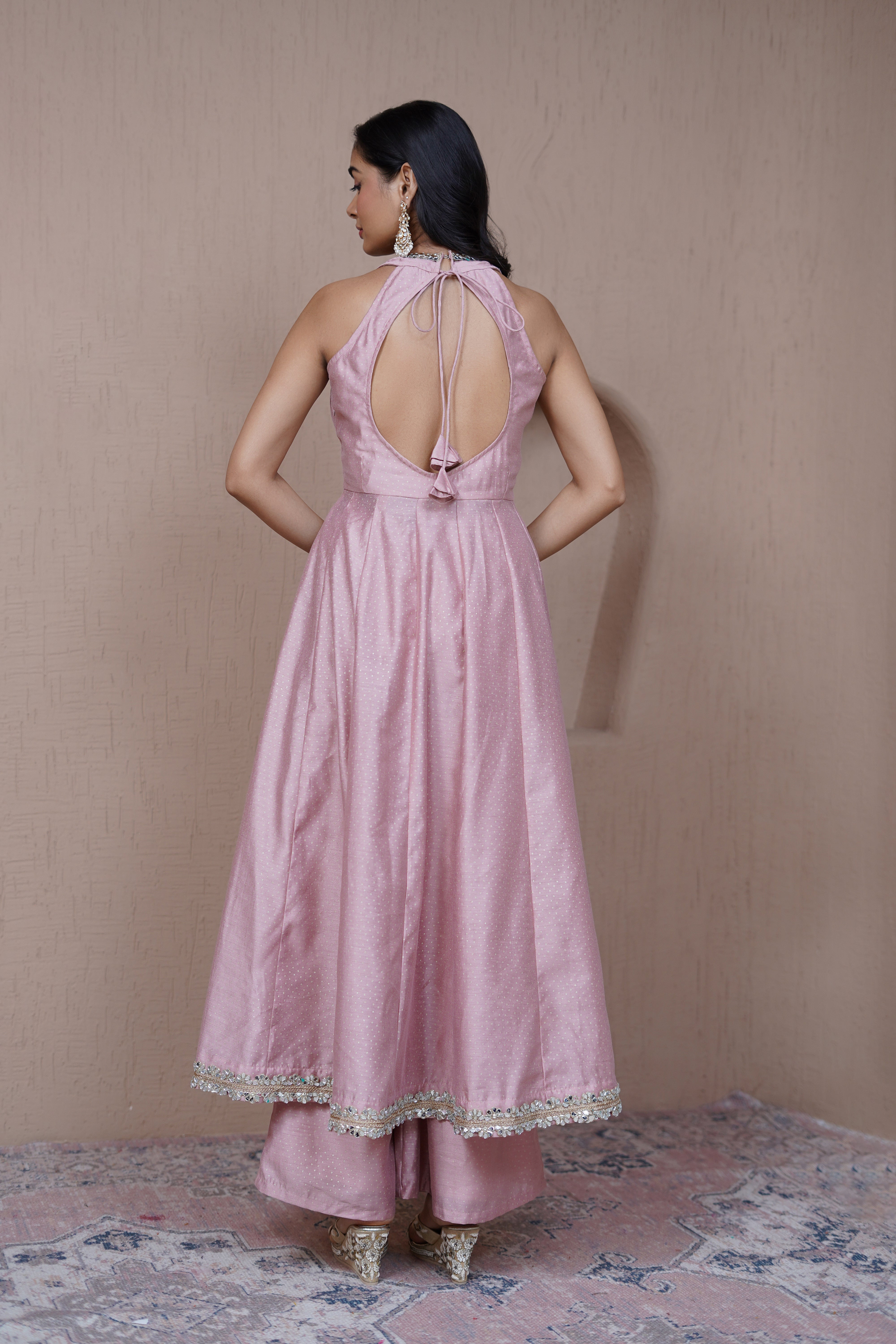 Alaya Resham Pink halterneck anarkali set