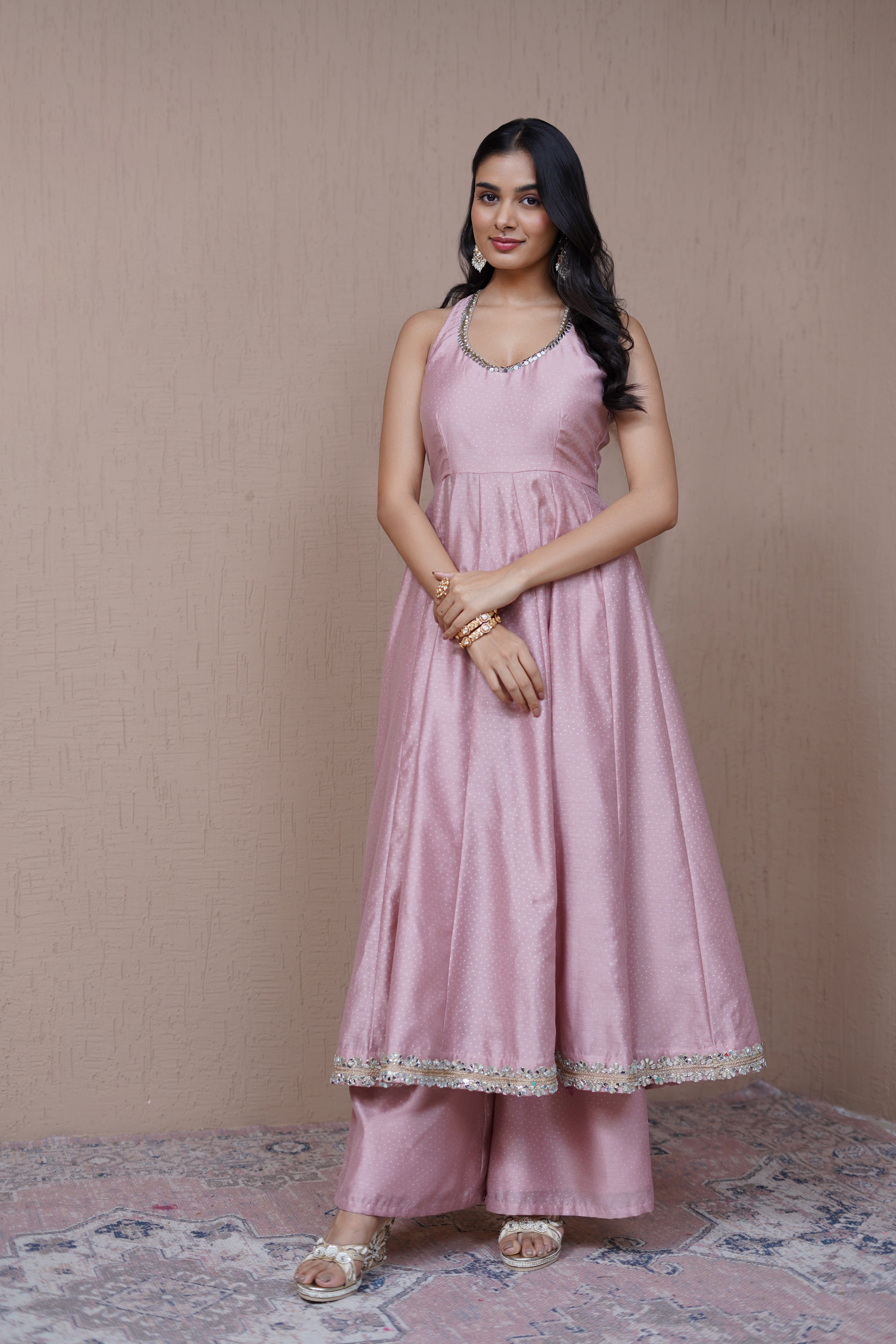 Alaya Resham Pink halterneck anarkali set