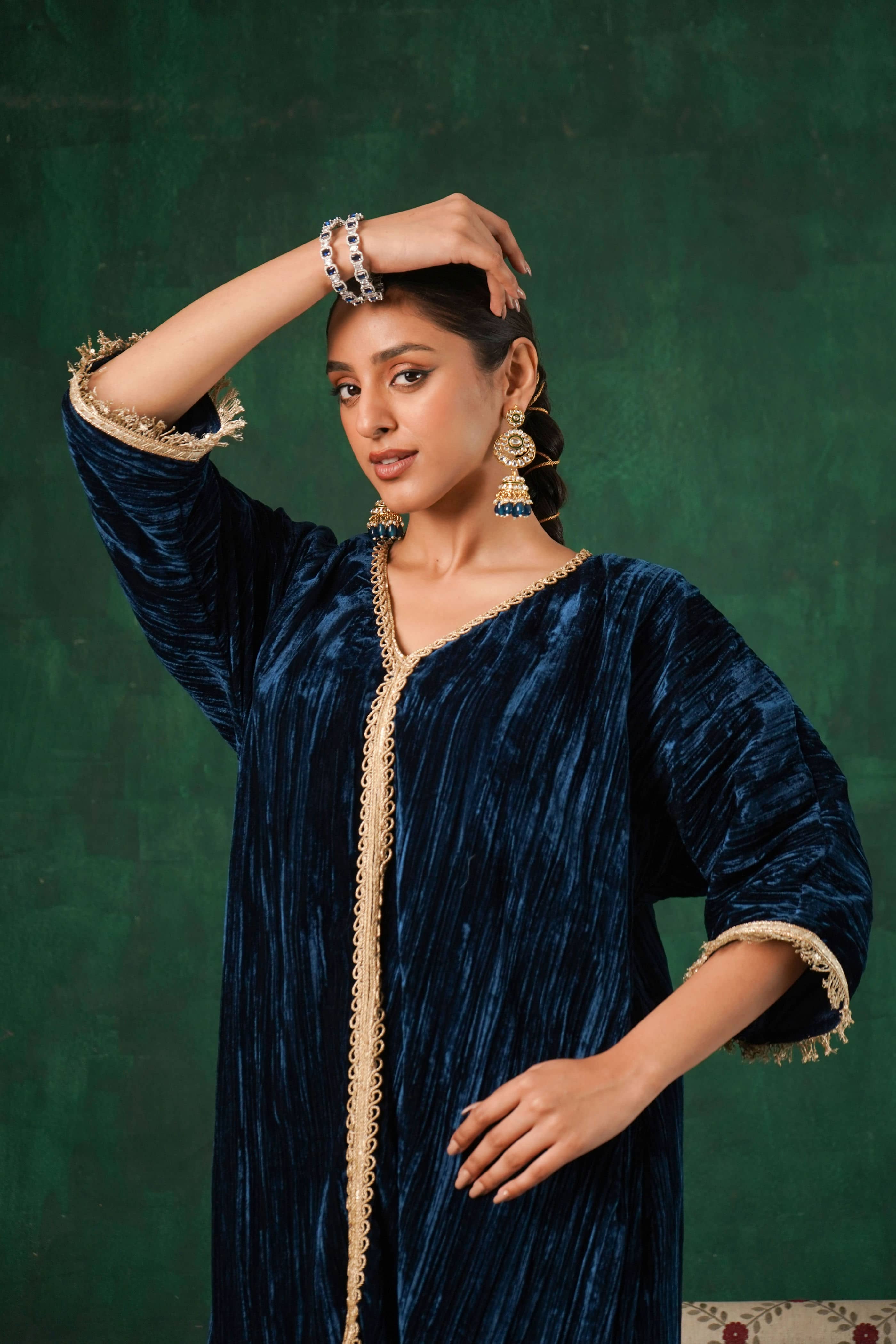 Rutba Navy velvet Kaftan Kurta