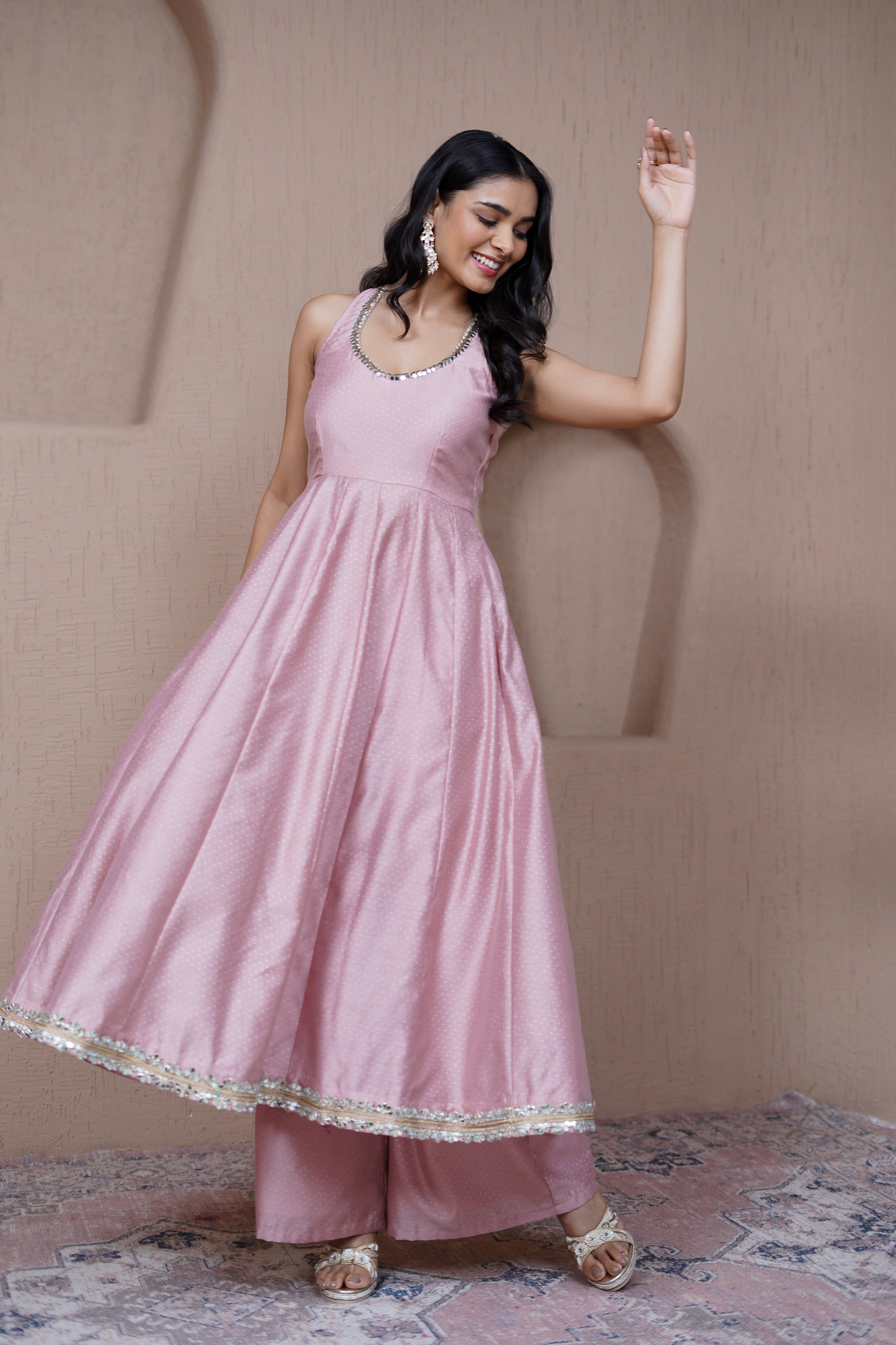 Alaya Resham Pink halterneck anarkali set