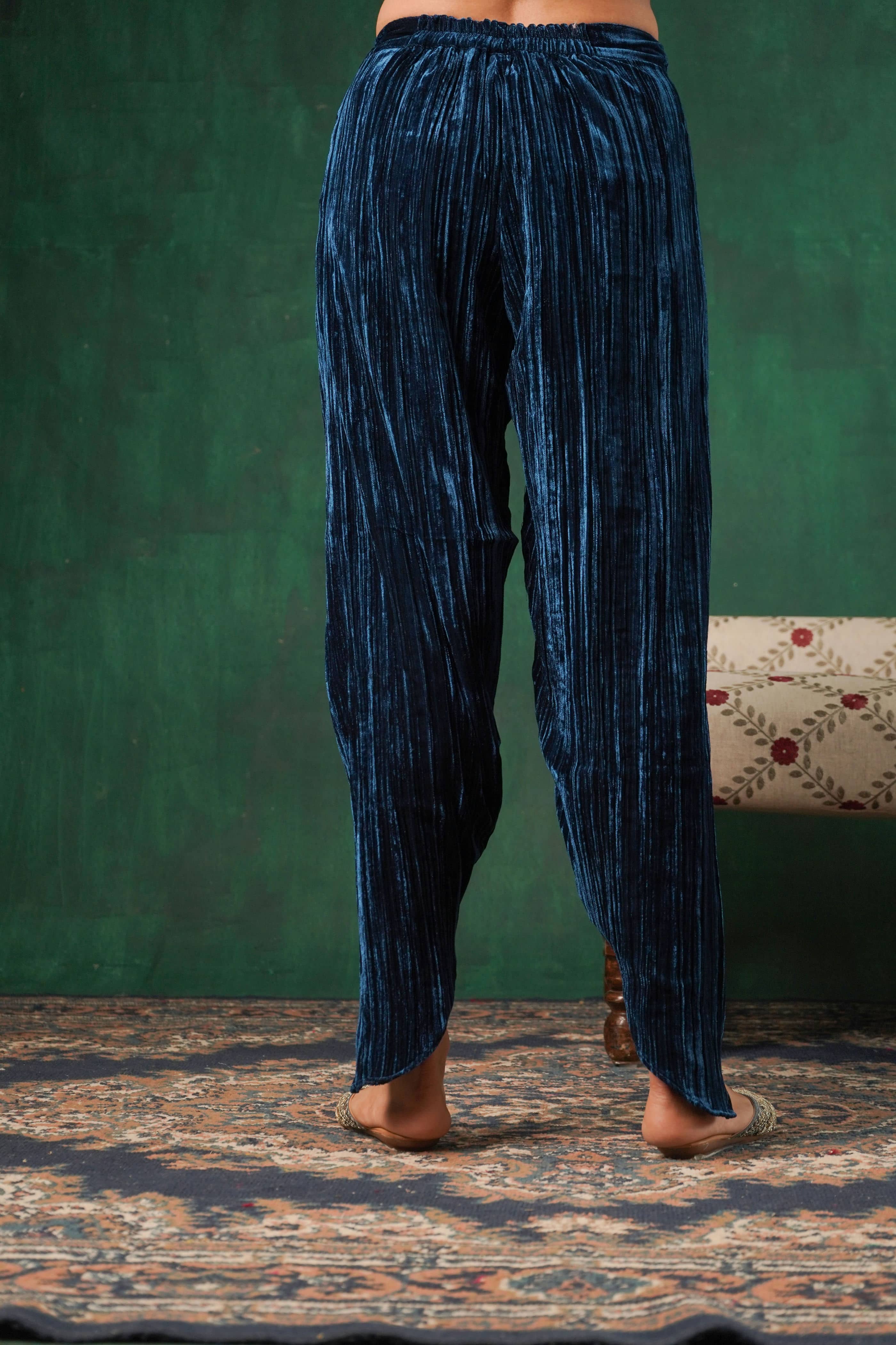 Rutba Navy Velvet Tulip Pants