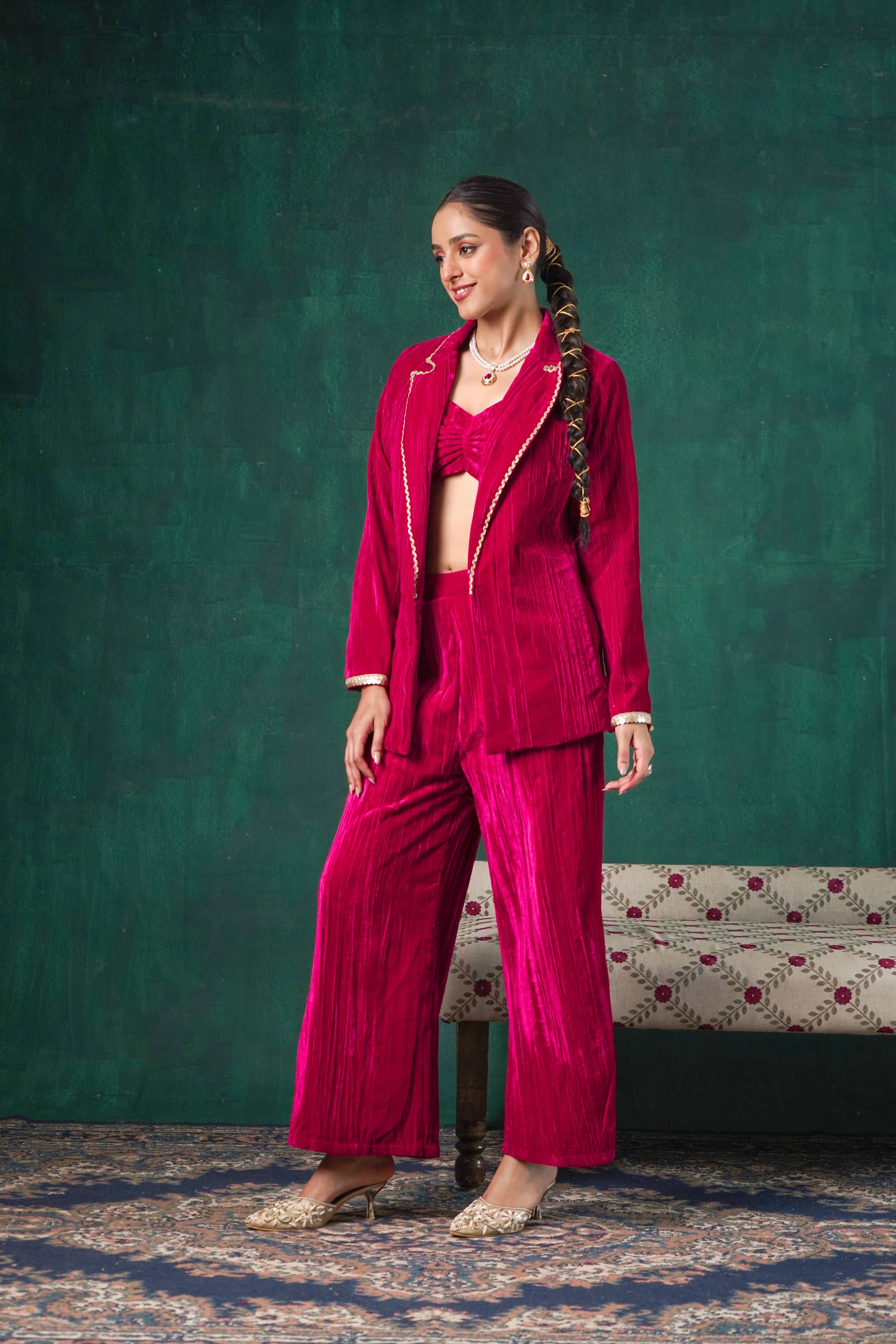 Rutba Fuchsia Velvet Blazer