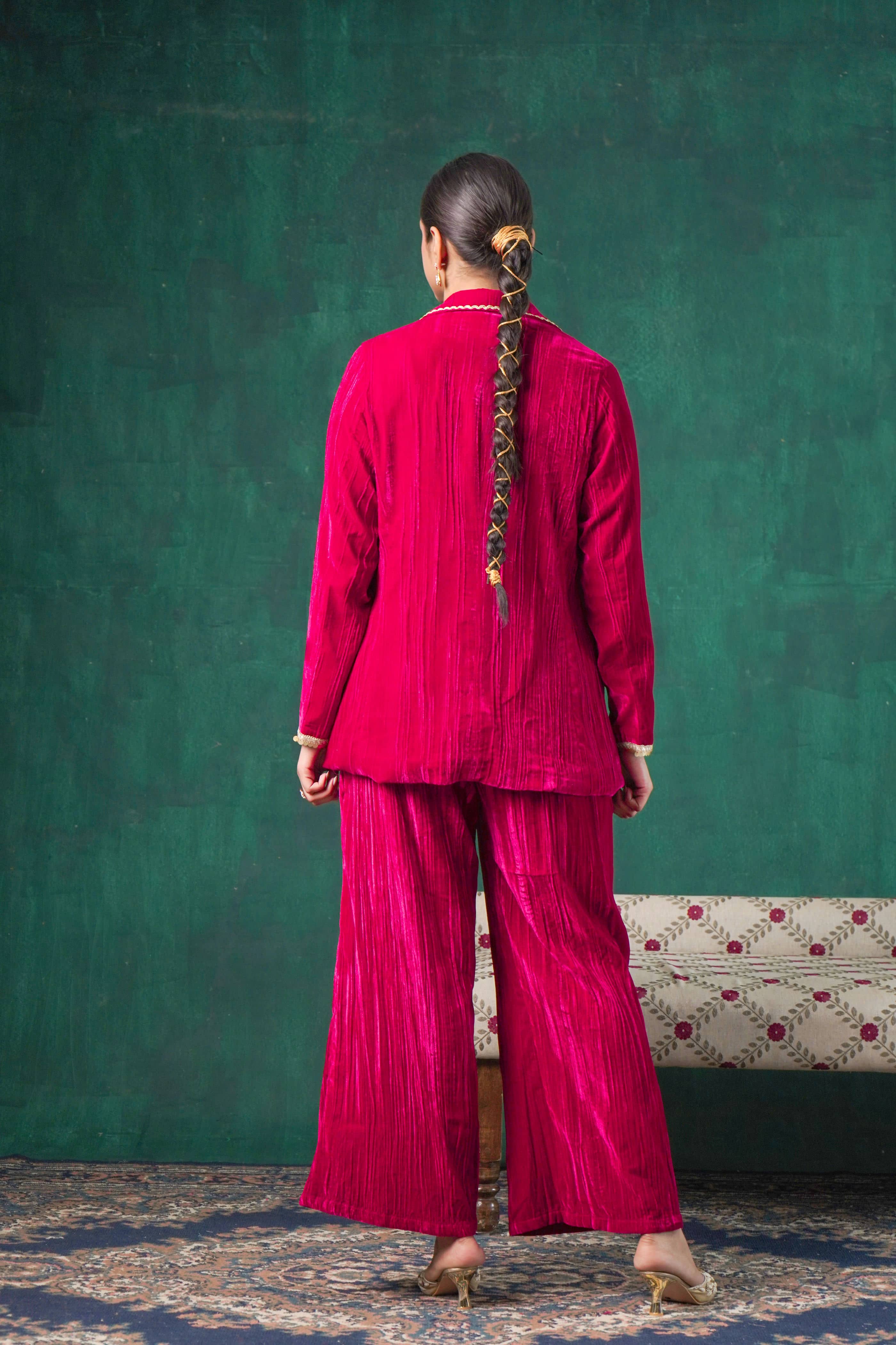 Rutba Fuchsia Velvet Blazer