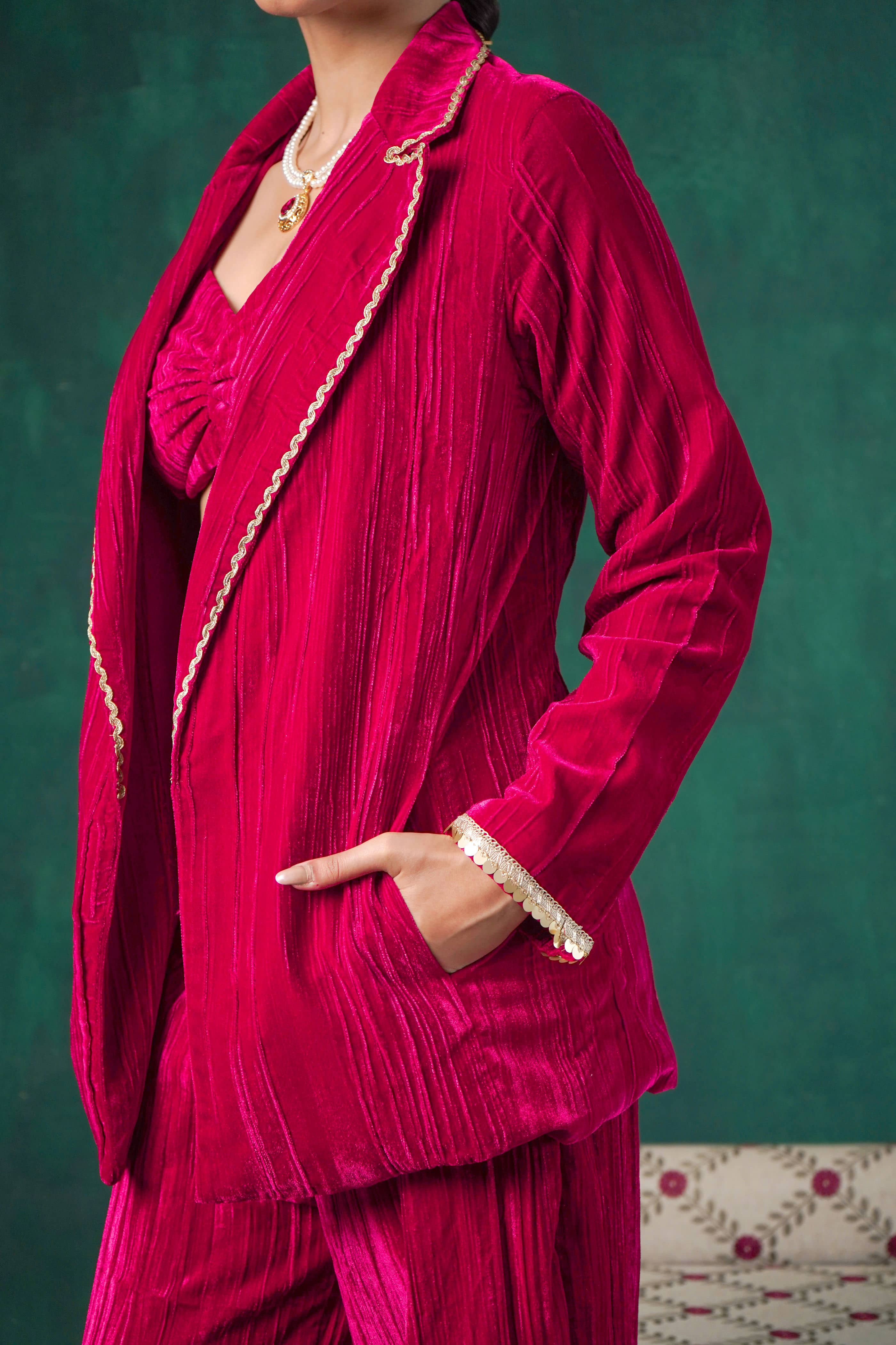 Rutba Fuchsia Velvet Blazer