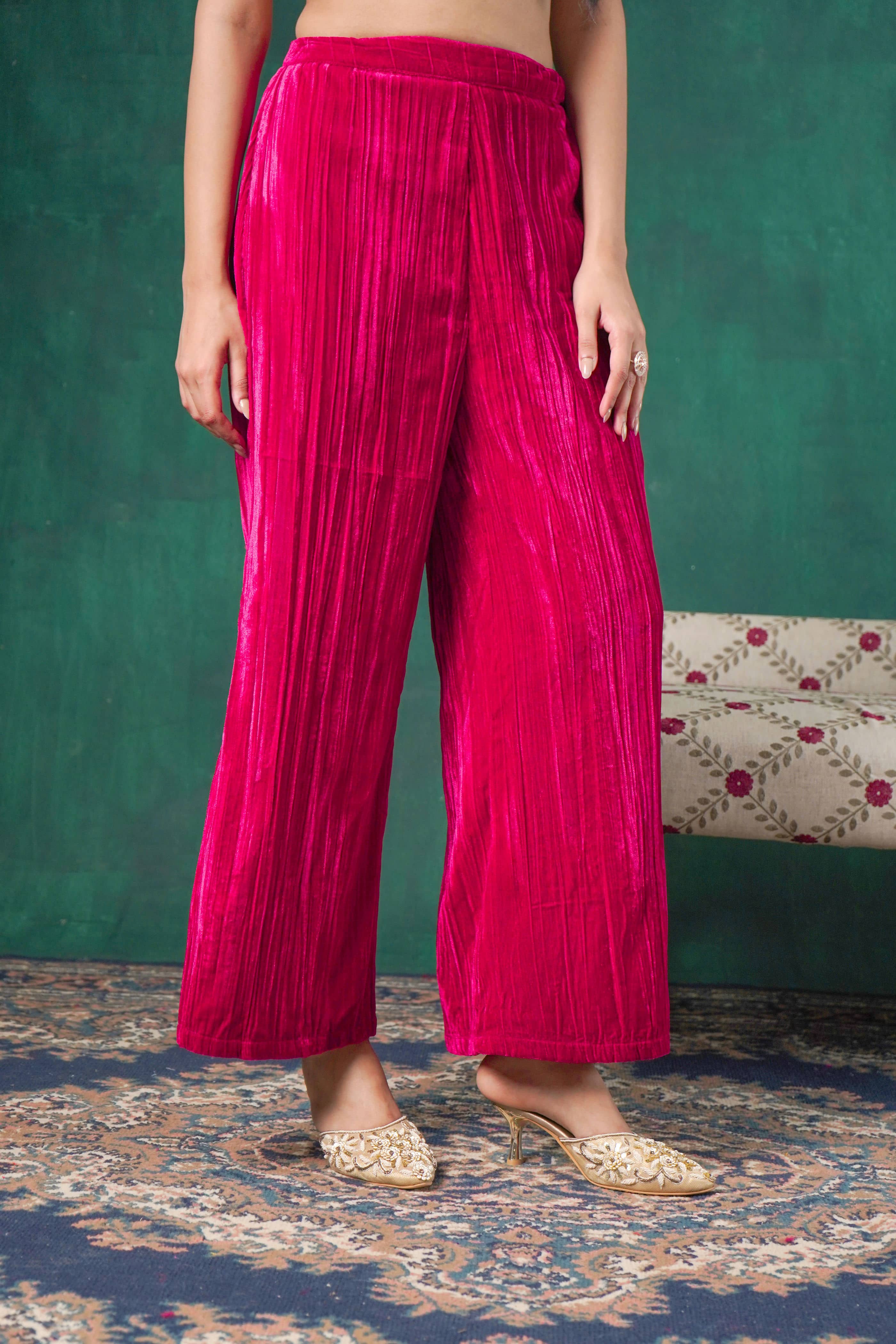 Rutba Fuchsia Velvet Pants