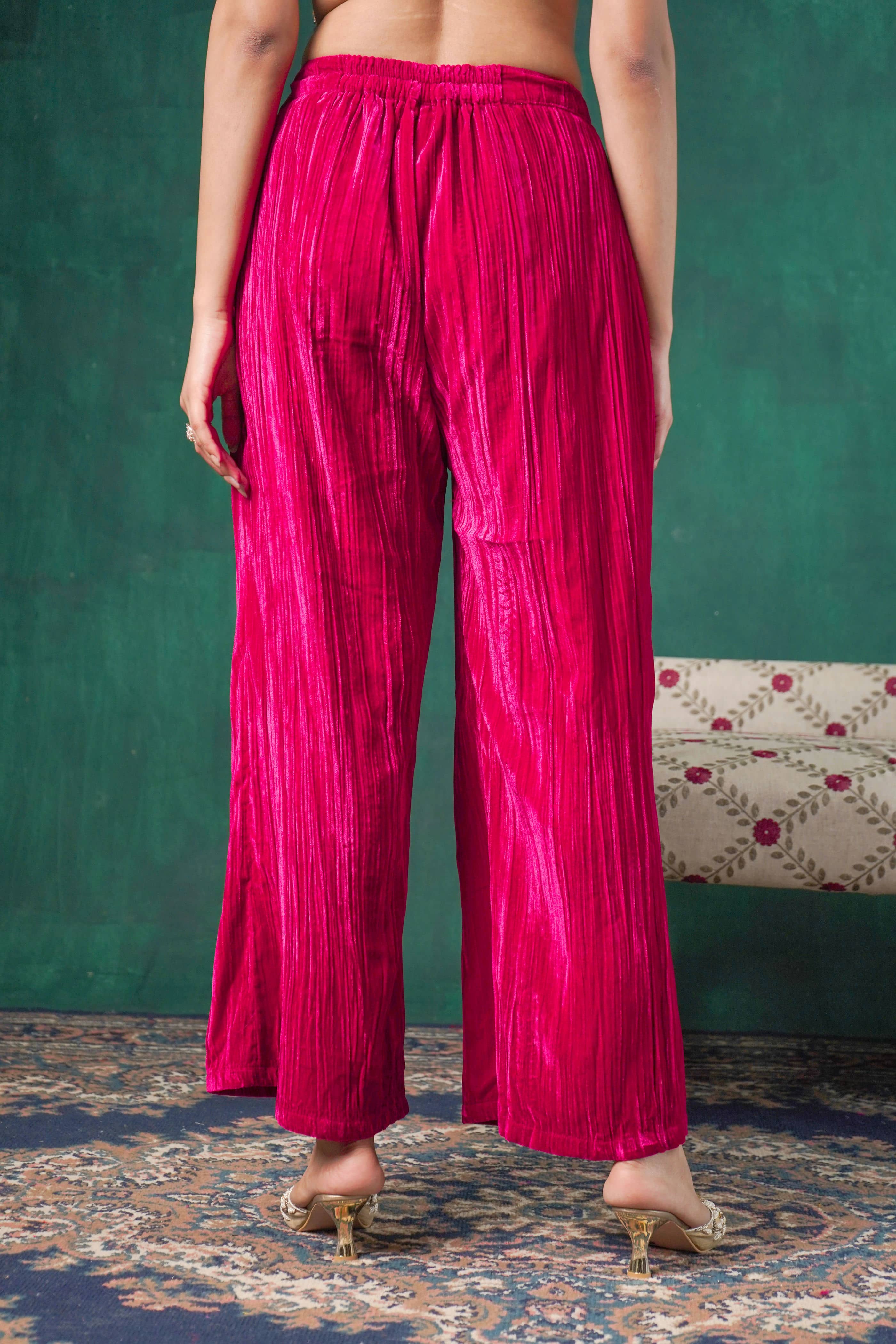 Rutba Fuchsia Velvet Pants