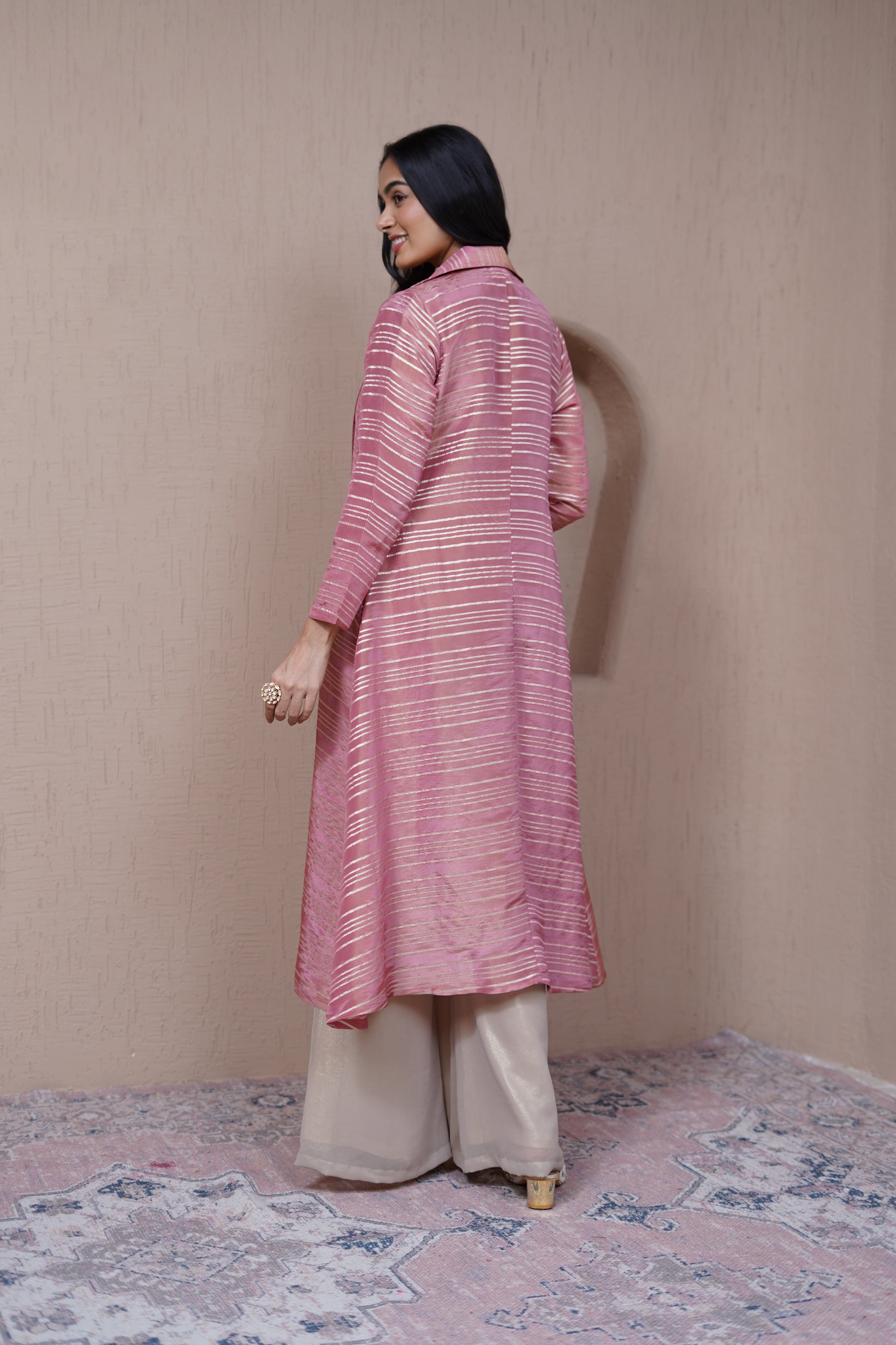 Alaya Resham Pink Overlay set