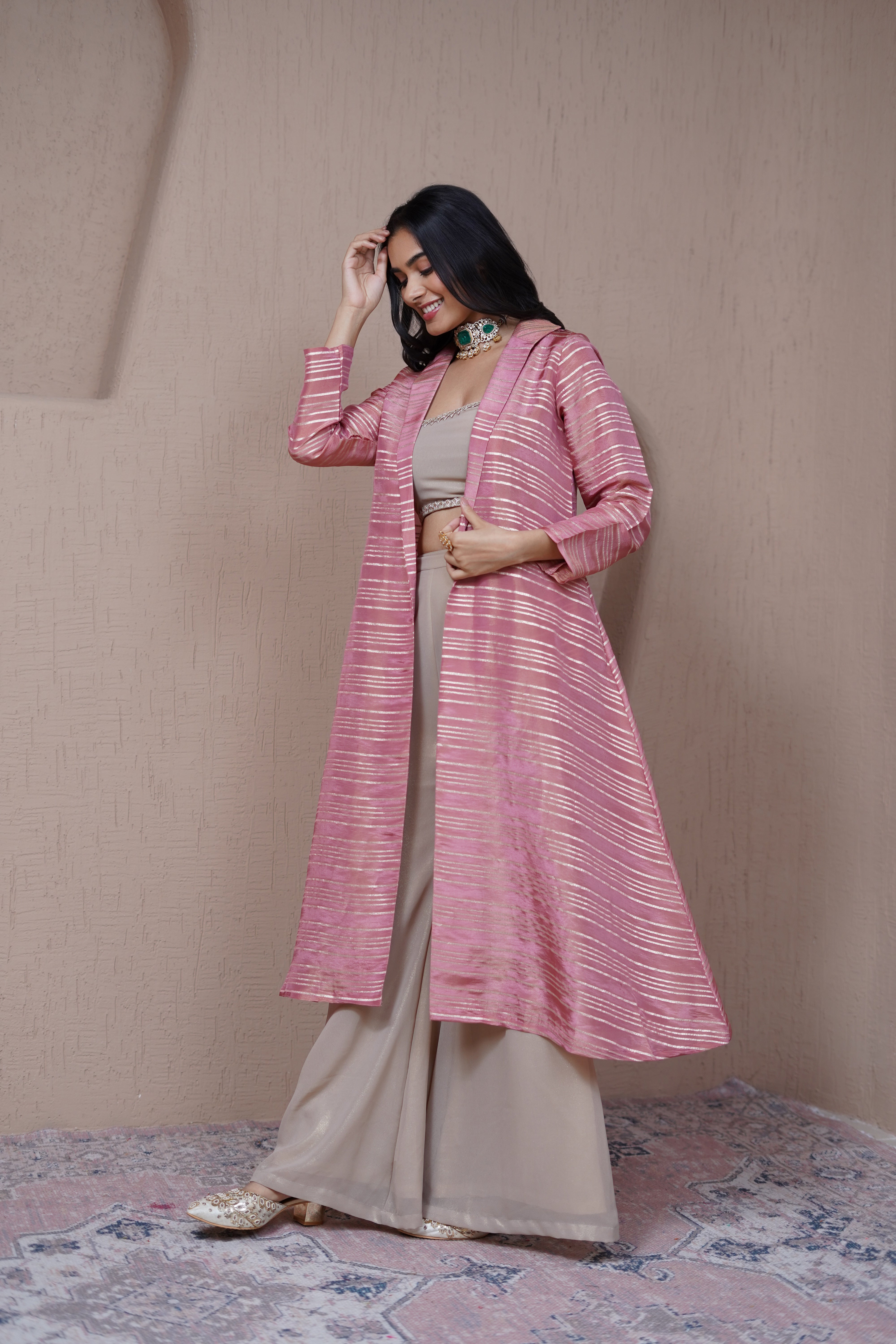 Alaya Resham Pink Overlay set