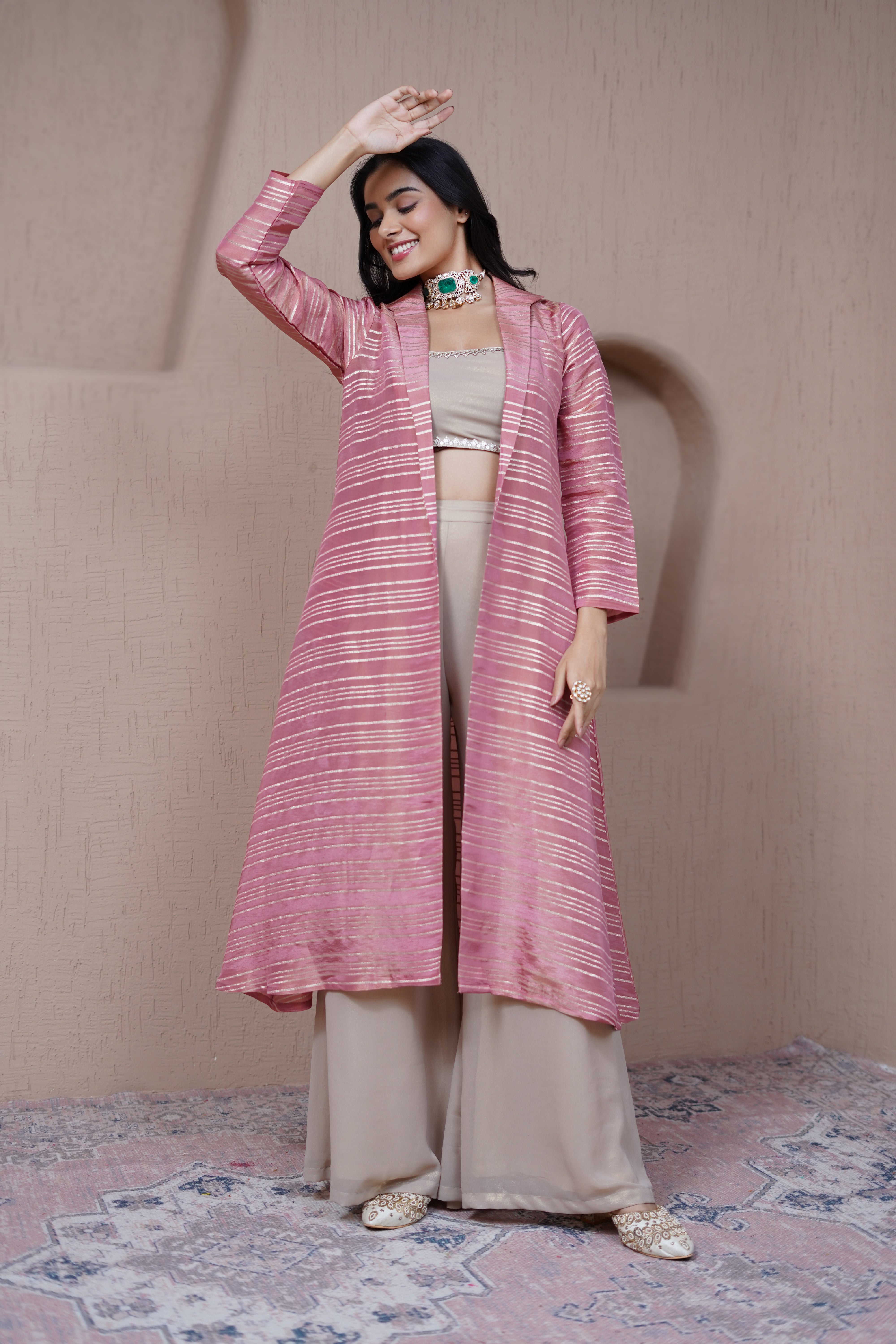 Alaya Resham Pink Overlay set