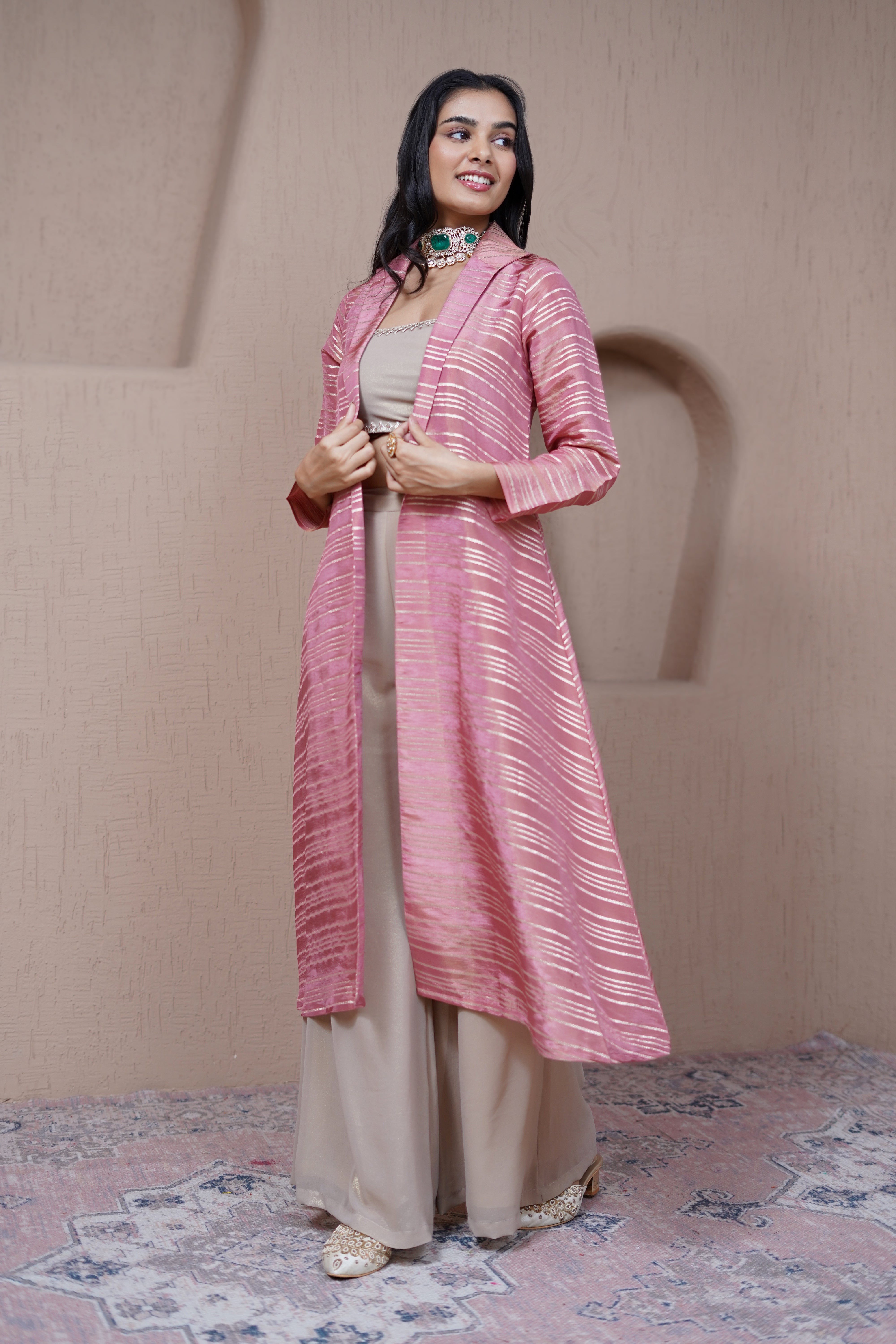 Alaya Resham Pink Overlay set