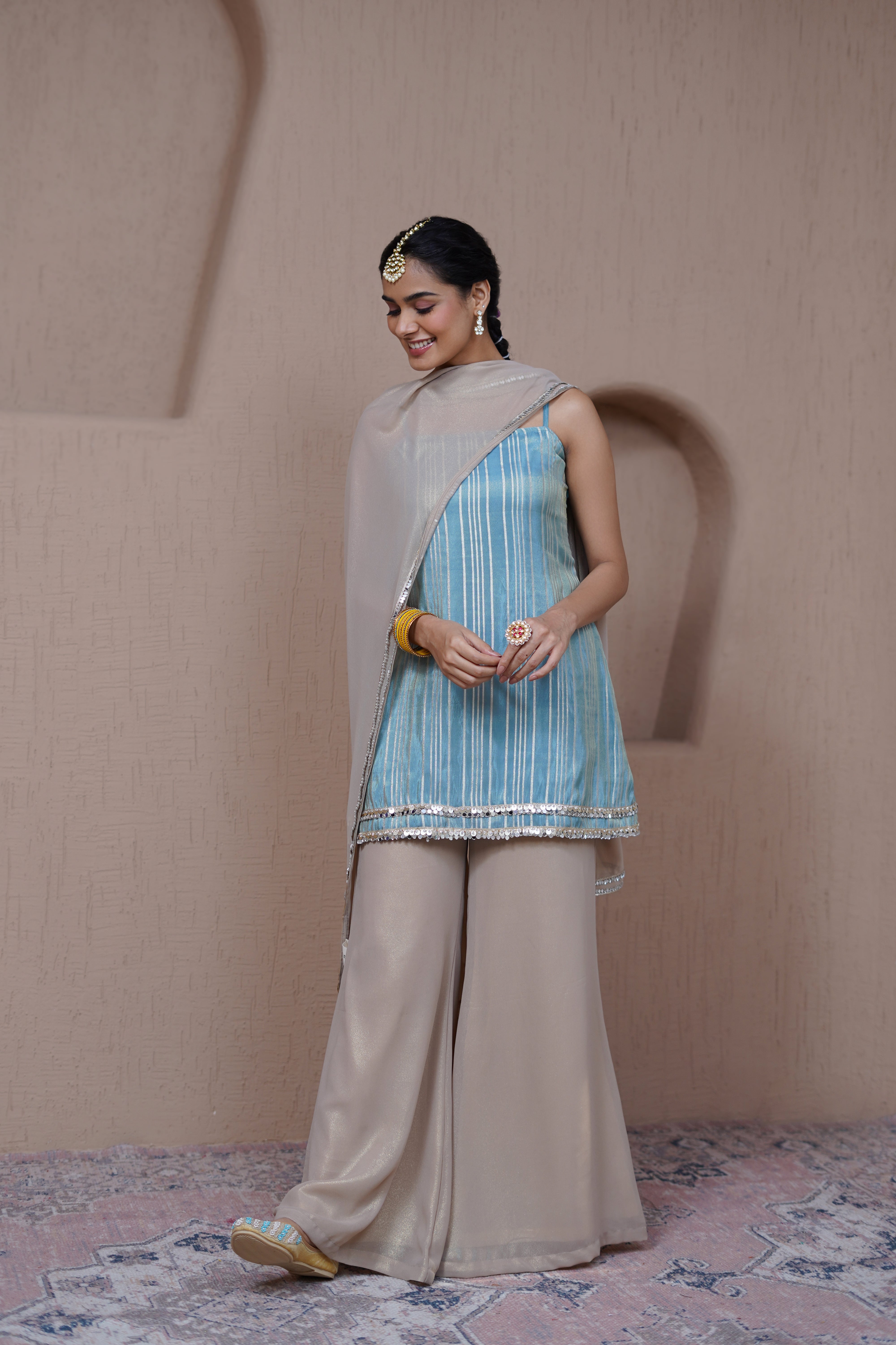 Alaya Resham Blue cami kurta set