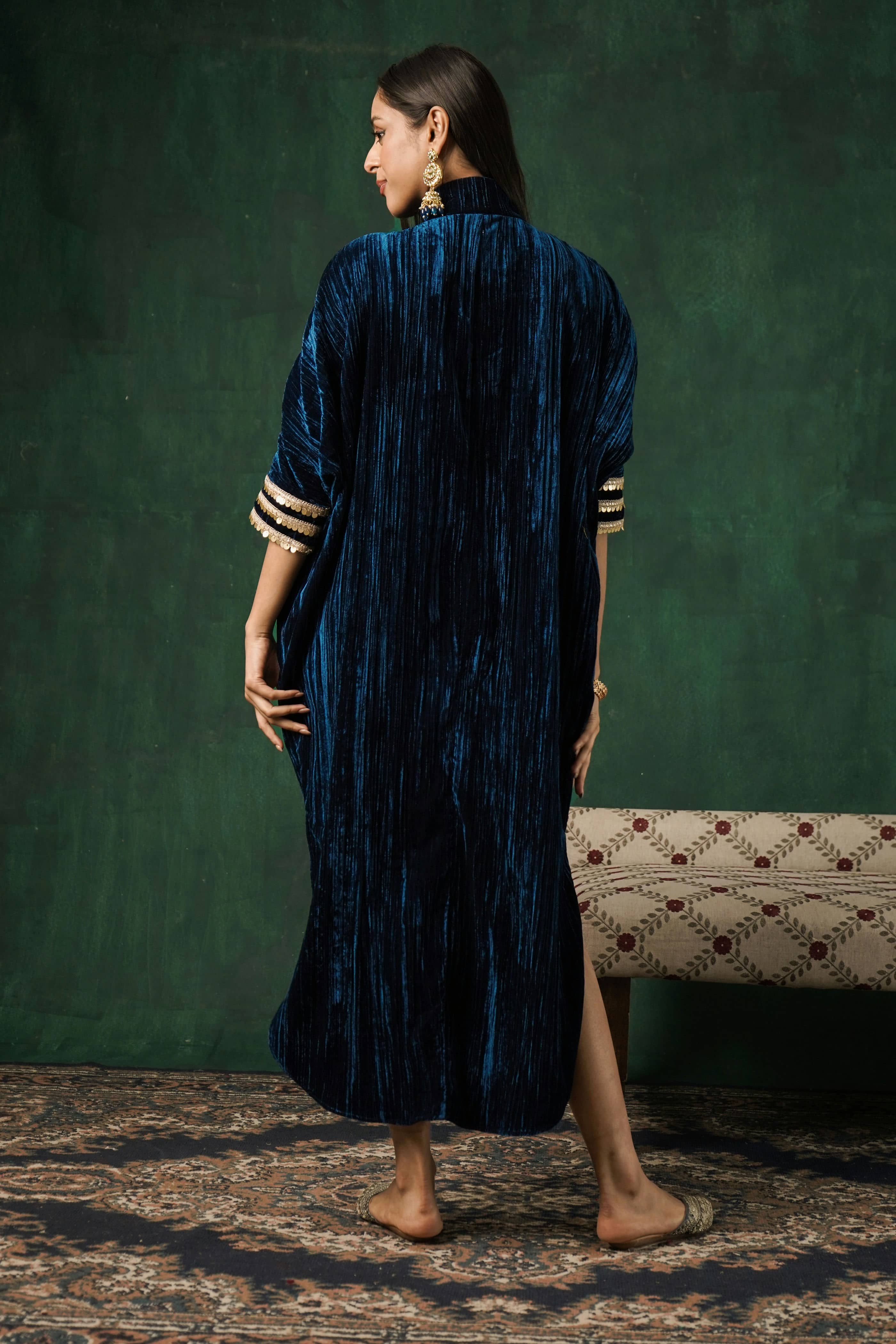 Rutba Navy Velvet Kaftan