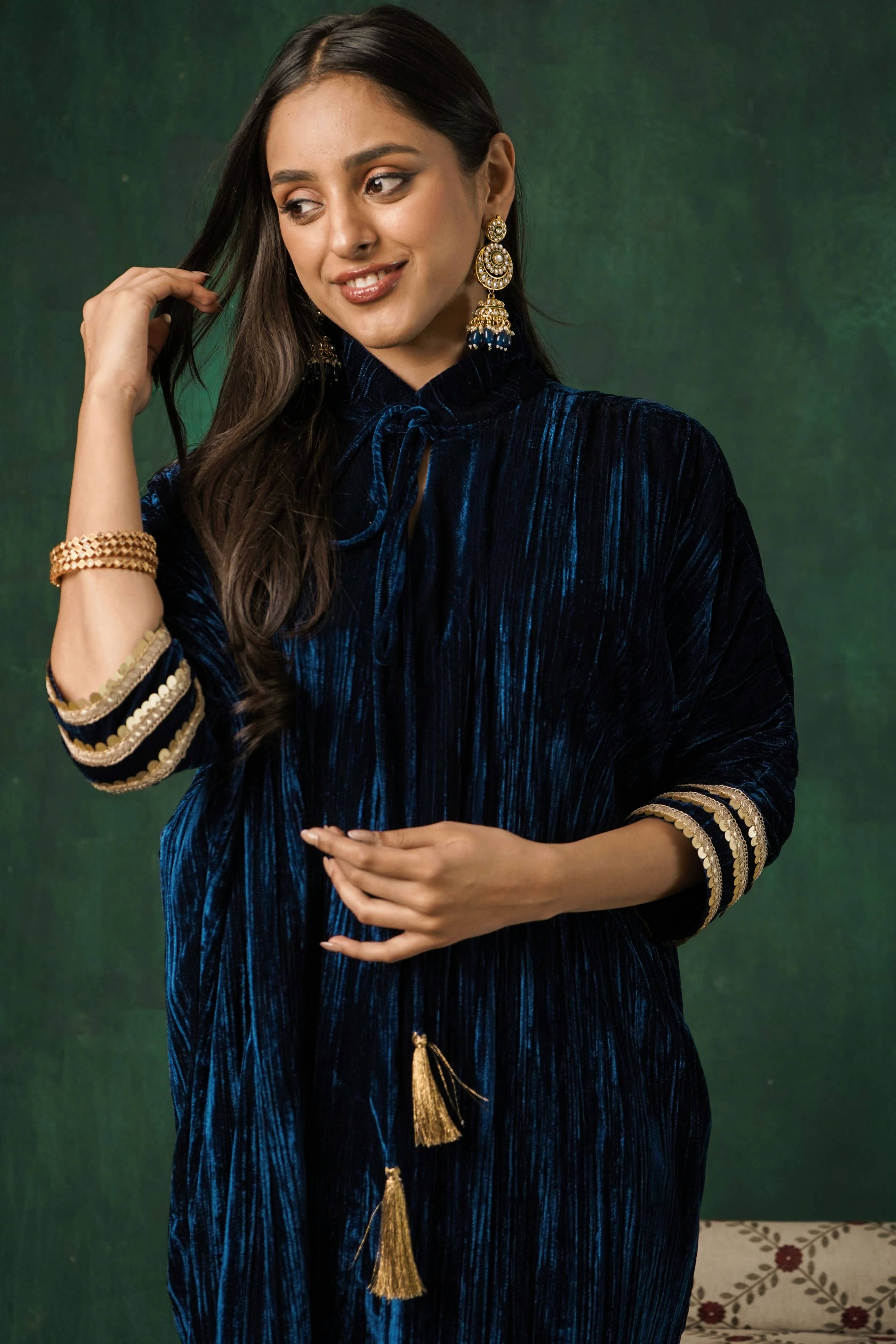 Rutba Navy Velvet Kaftan