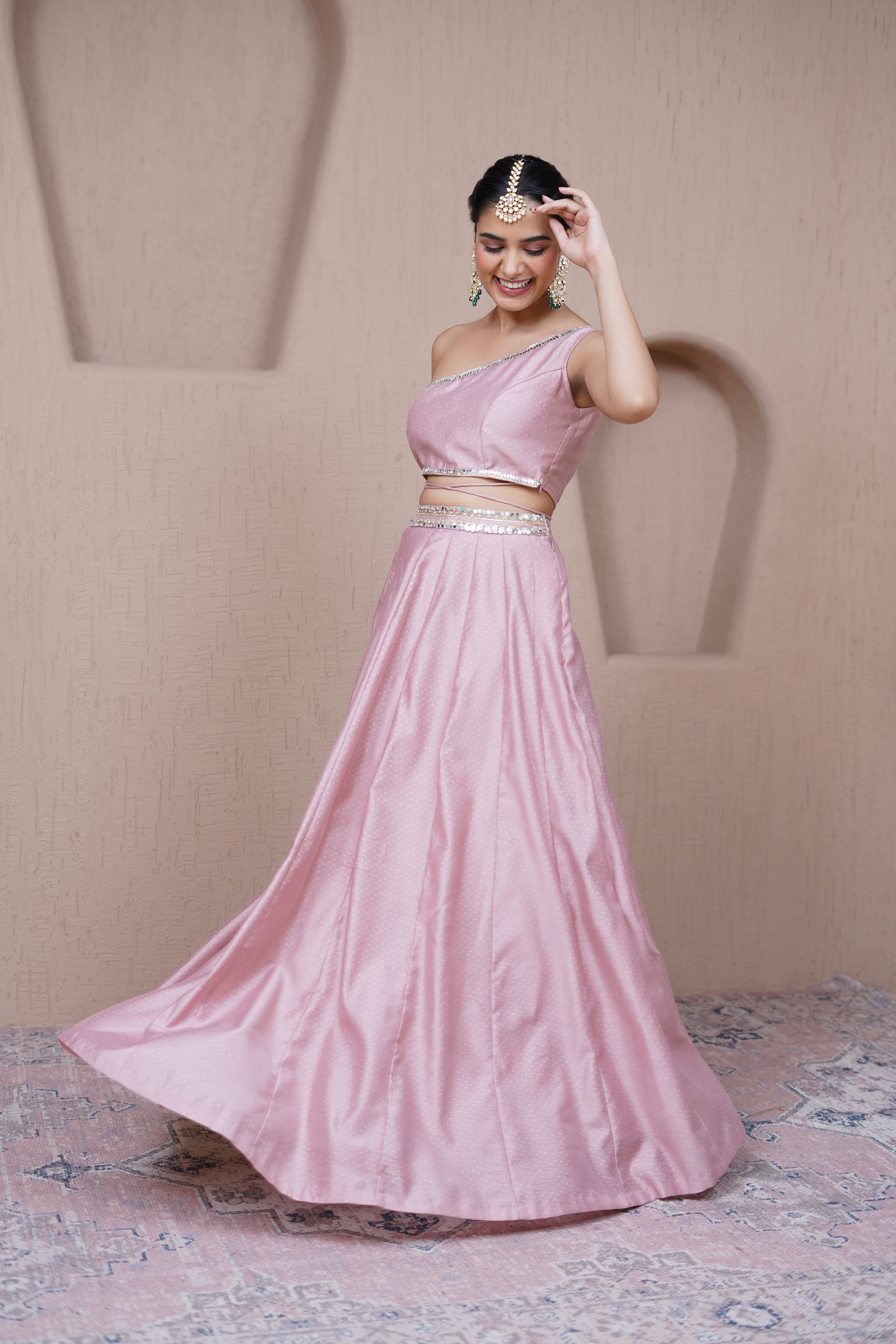 Alaya Resham Pink one shoulder lehenga set