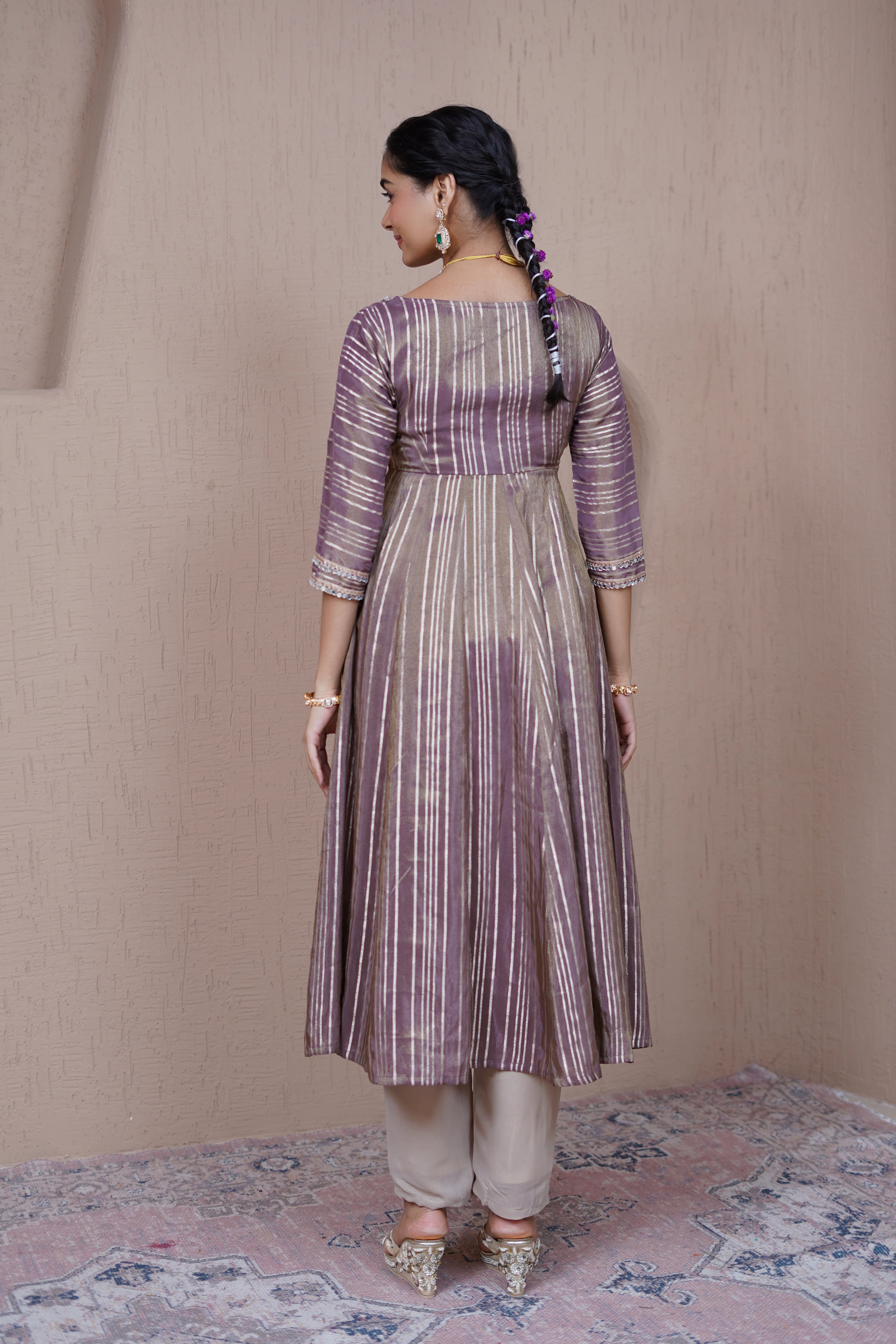 Alaya Resham Bronze Striped Anarkali Set