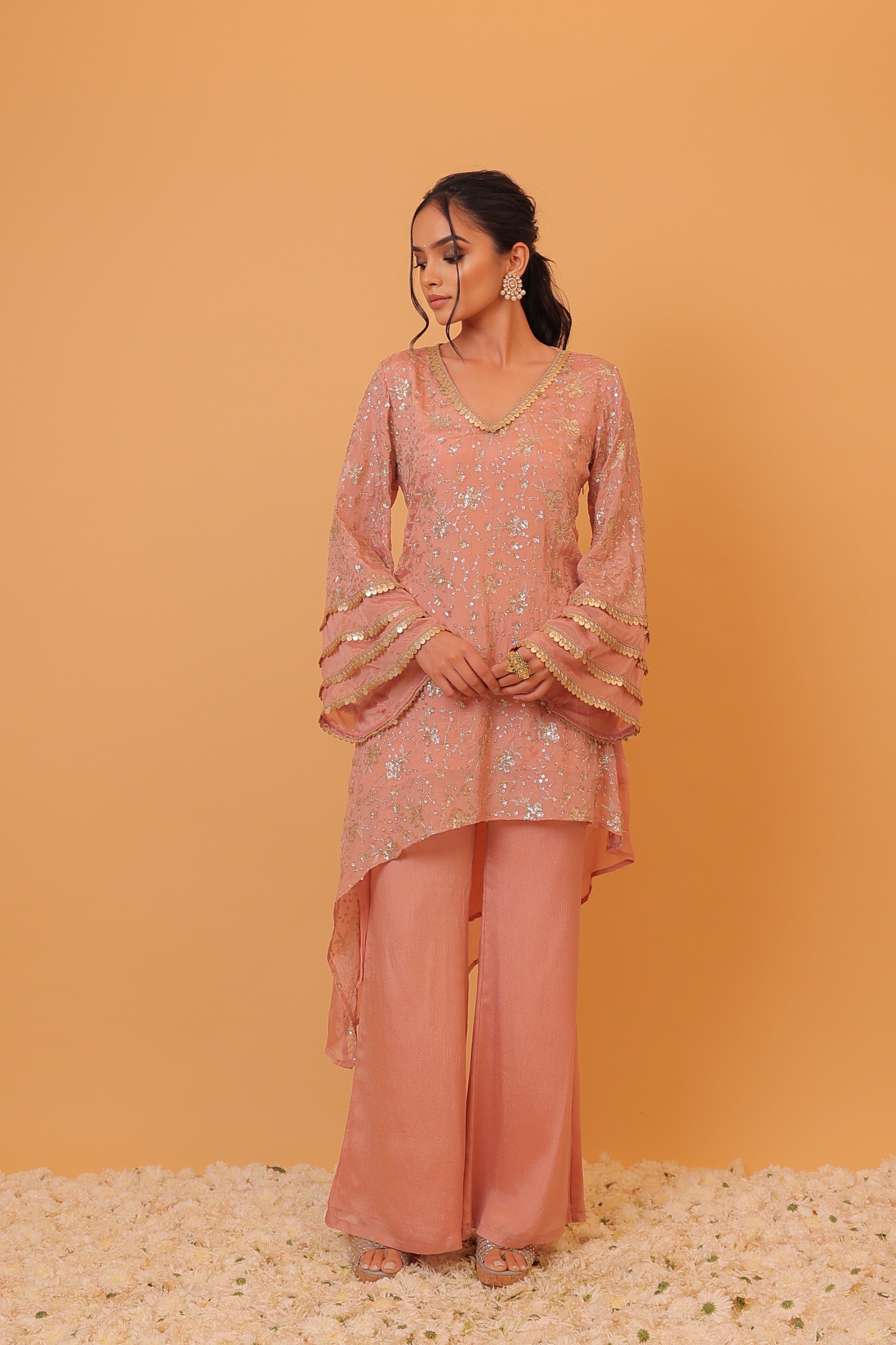 Alaya Mehfil Blush Pink Asymmetric Kurta Set