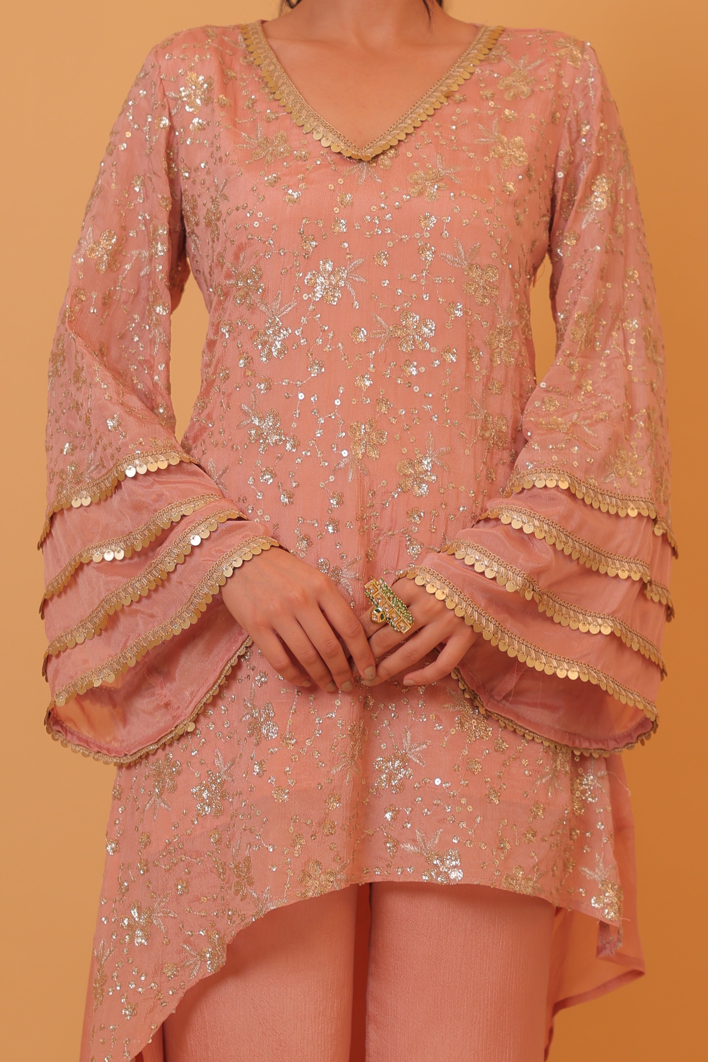 Alaya Mehfil Blush Pink Asymmetric Kurta Set