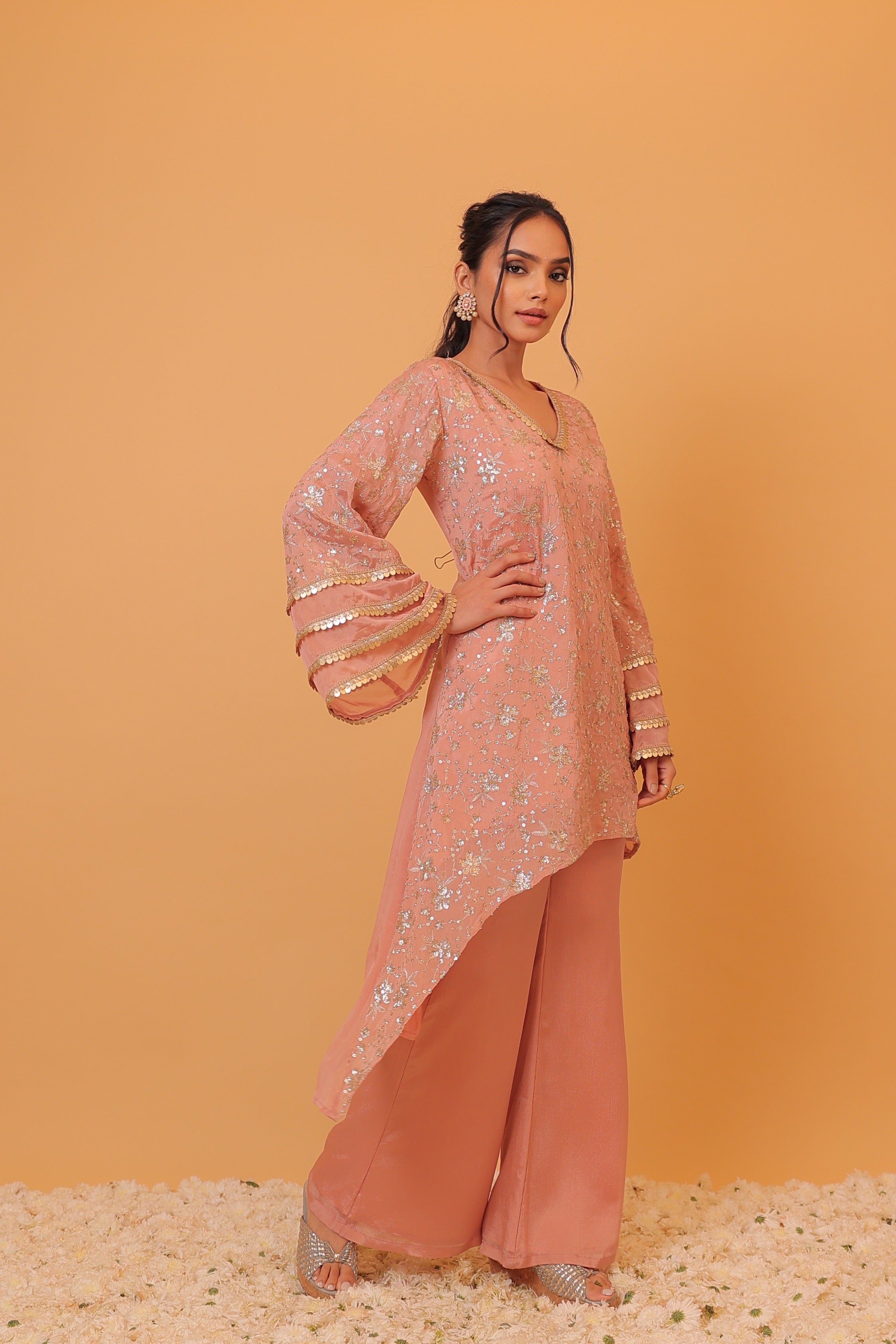 Alaya Mehfil Blush Pink Asymmetric Kurta Set