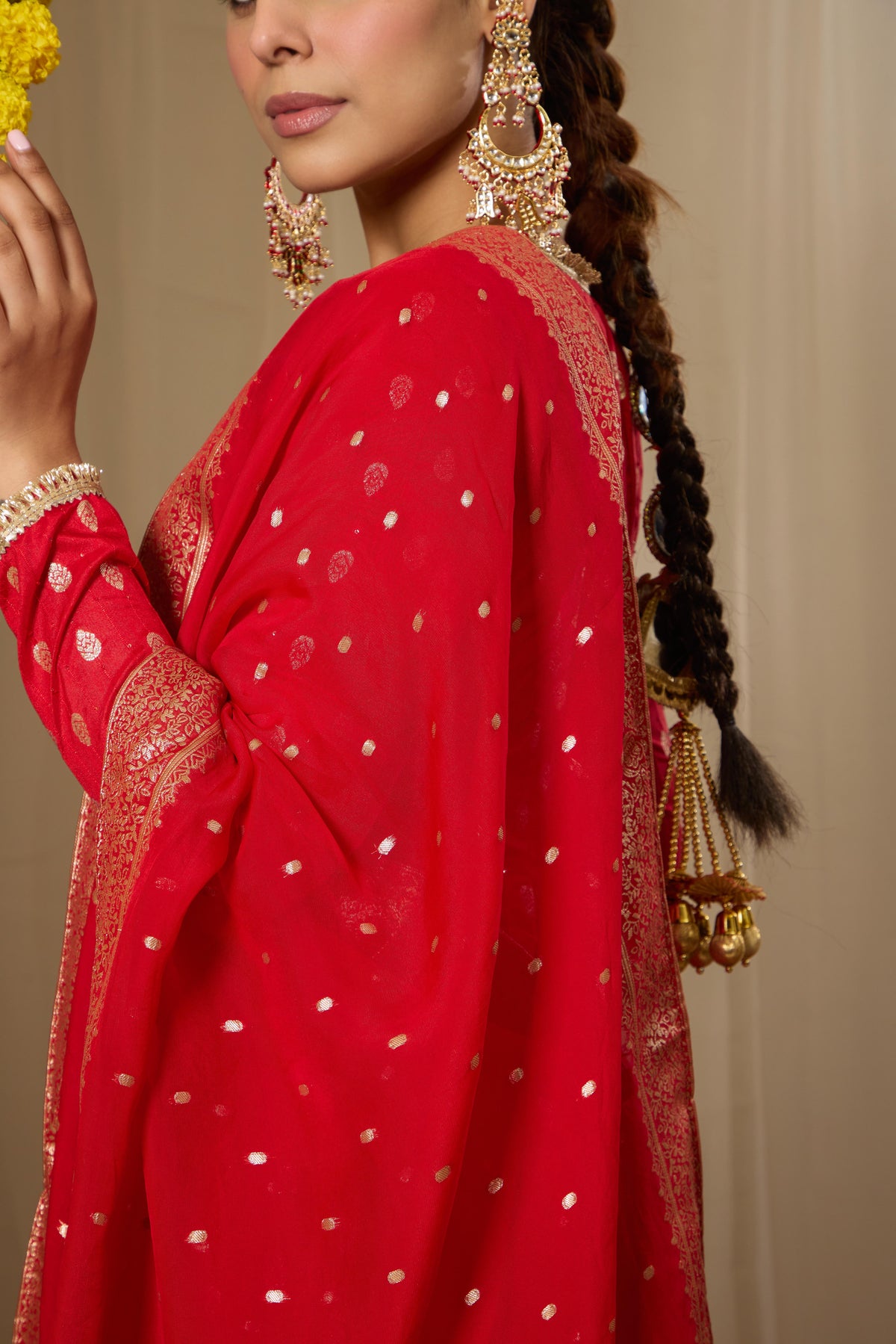 Malang Shahi Red Angrakha Anarkali Set