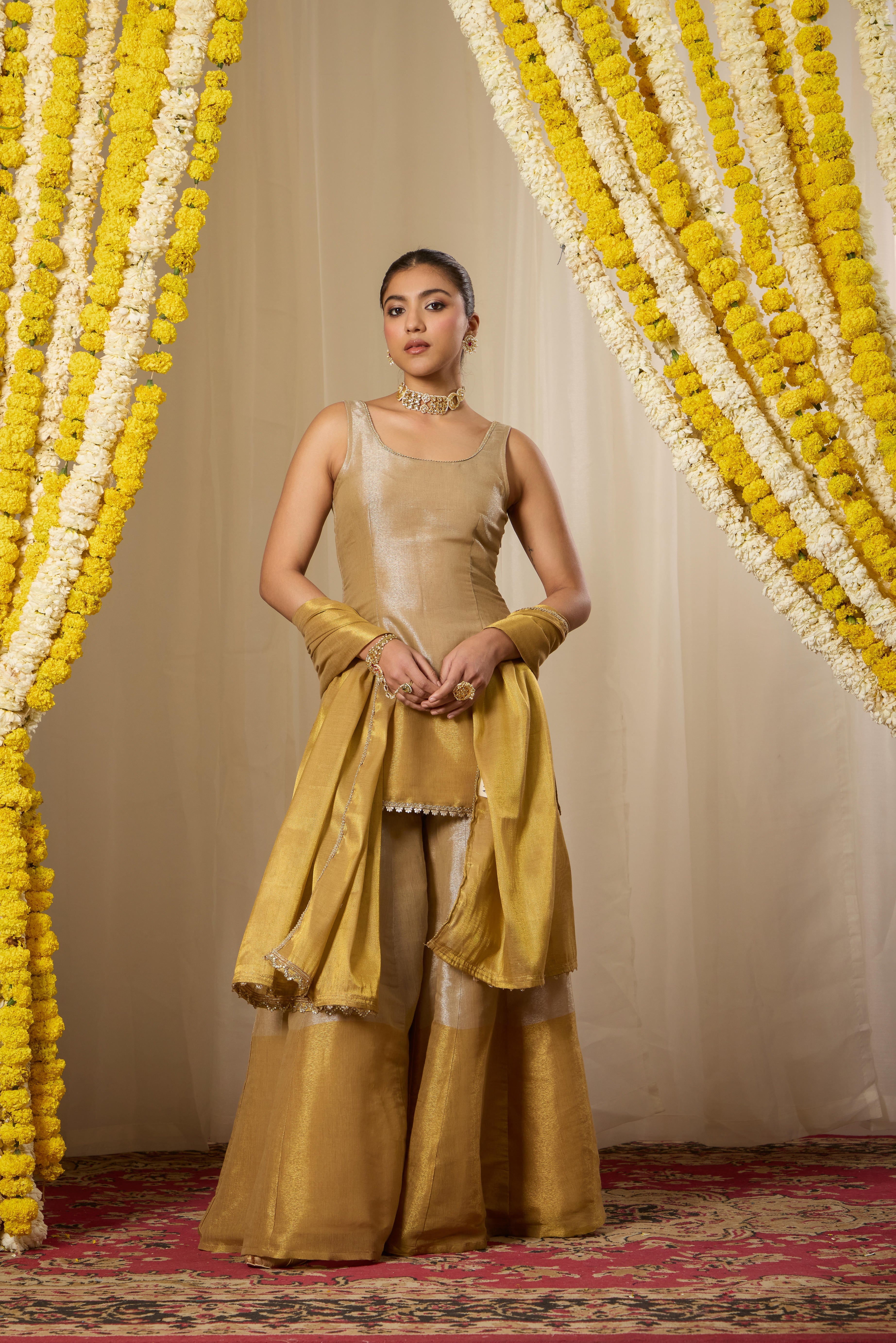 Malang Soft Gold Kurta Sharara Set