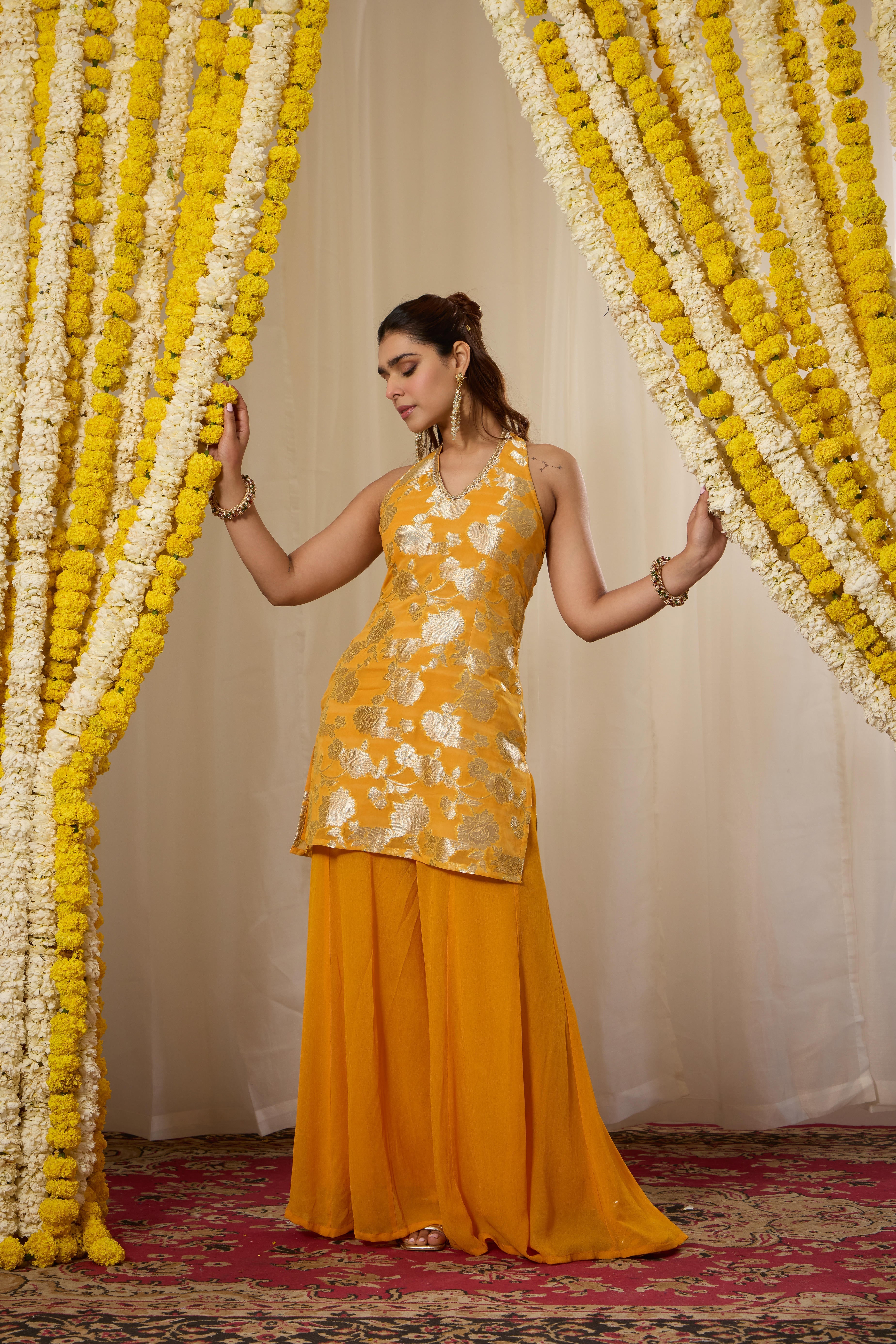 Malang Yellow Contrast Sharara Set