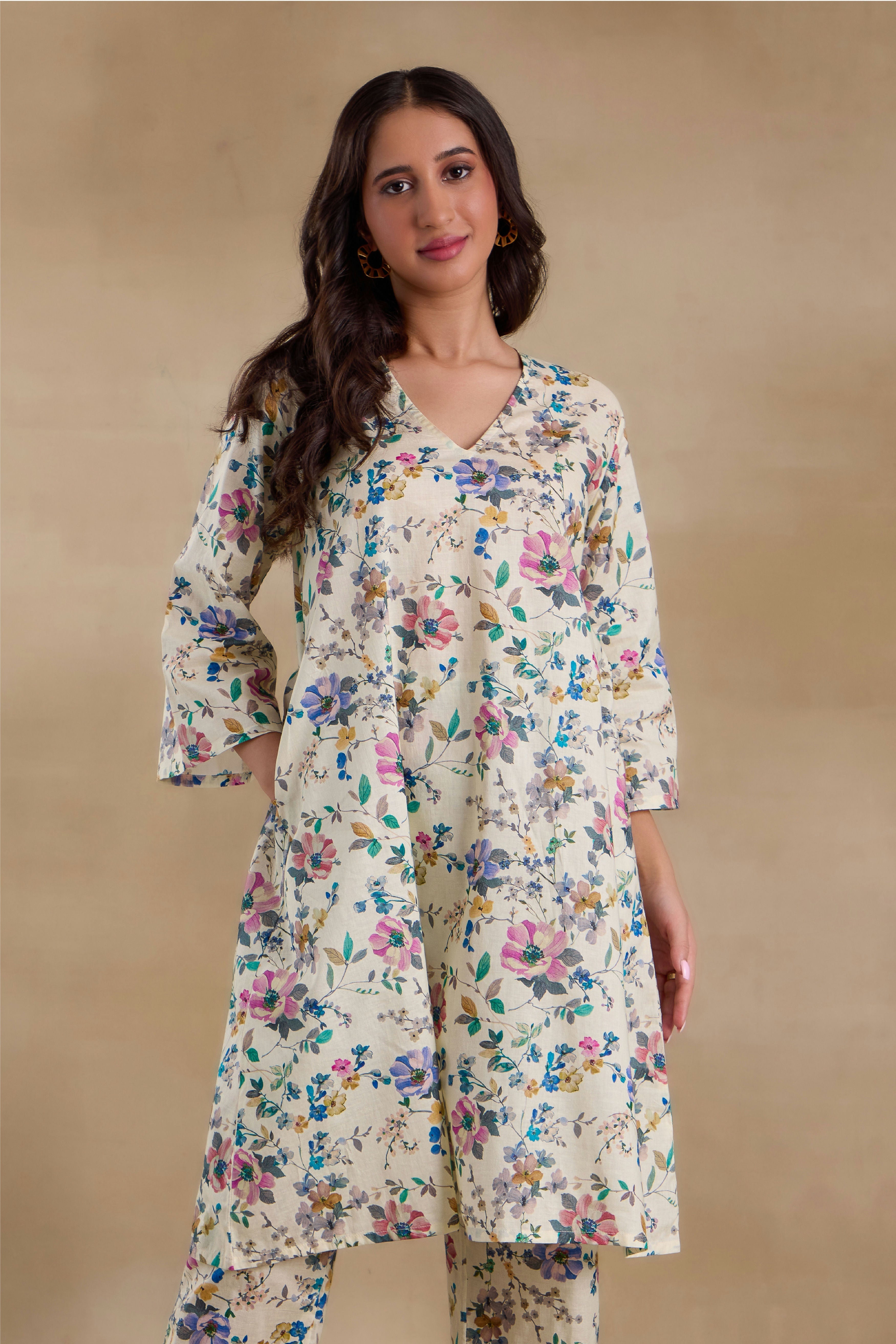 Alaya Pure Cotton Ivory Floral Kurta Set