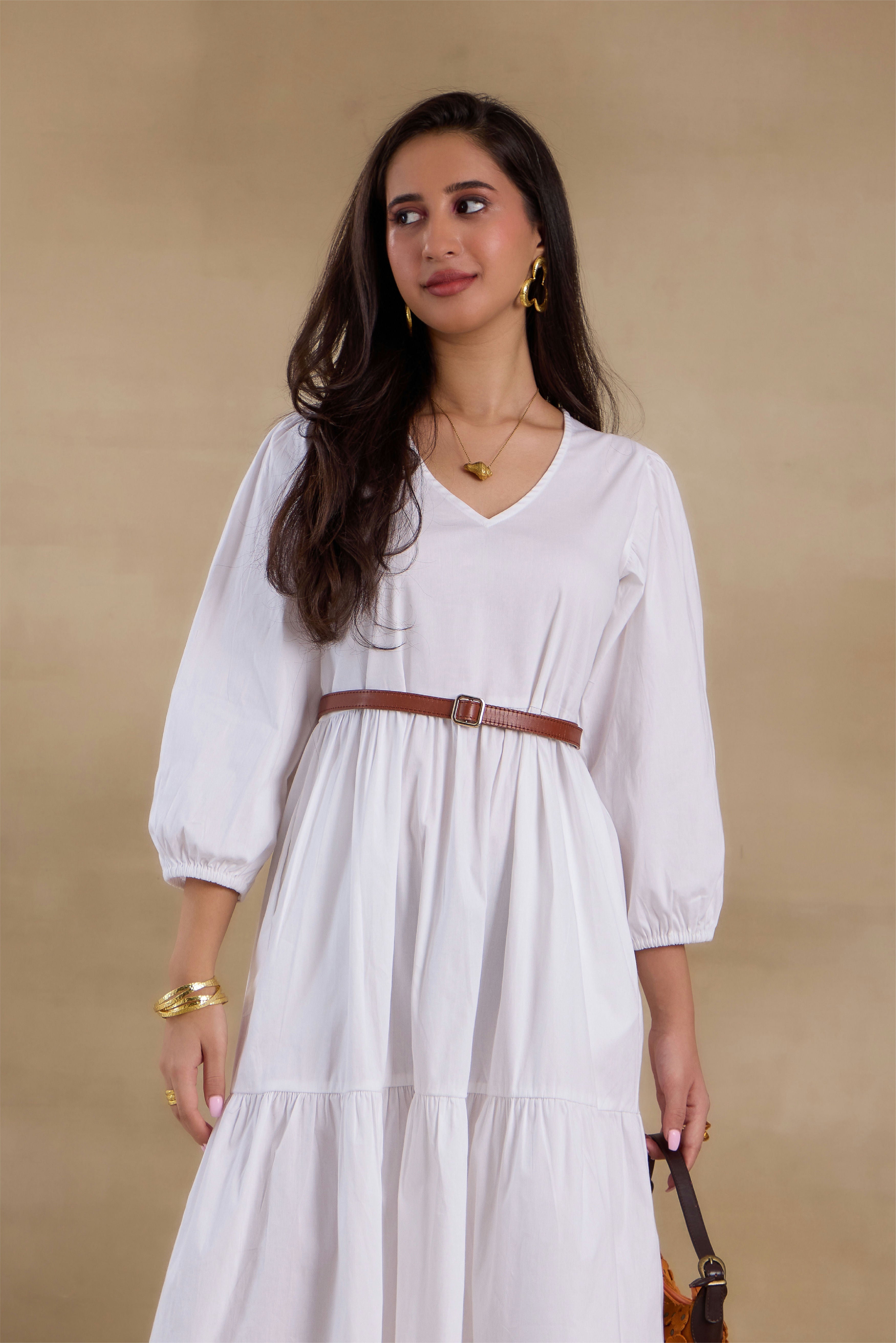 Alaya Essentials White Flared Long Dress