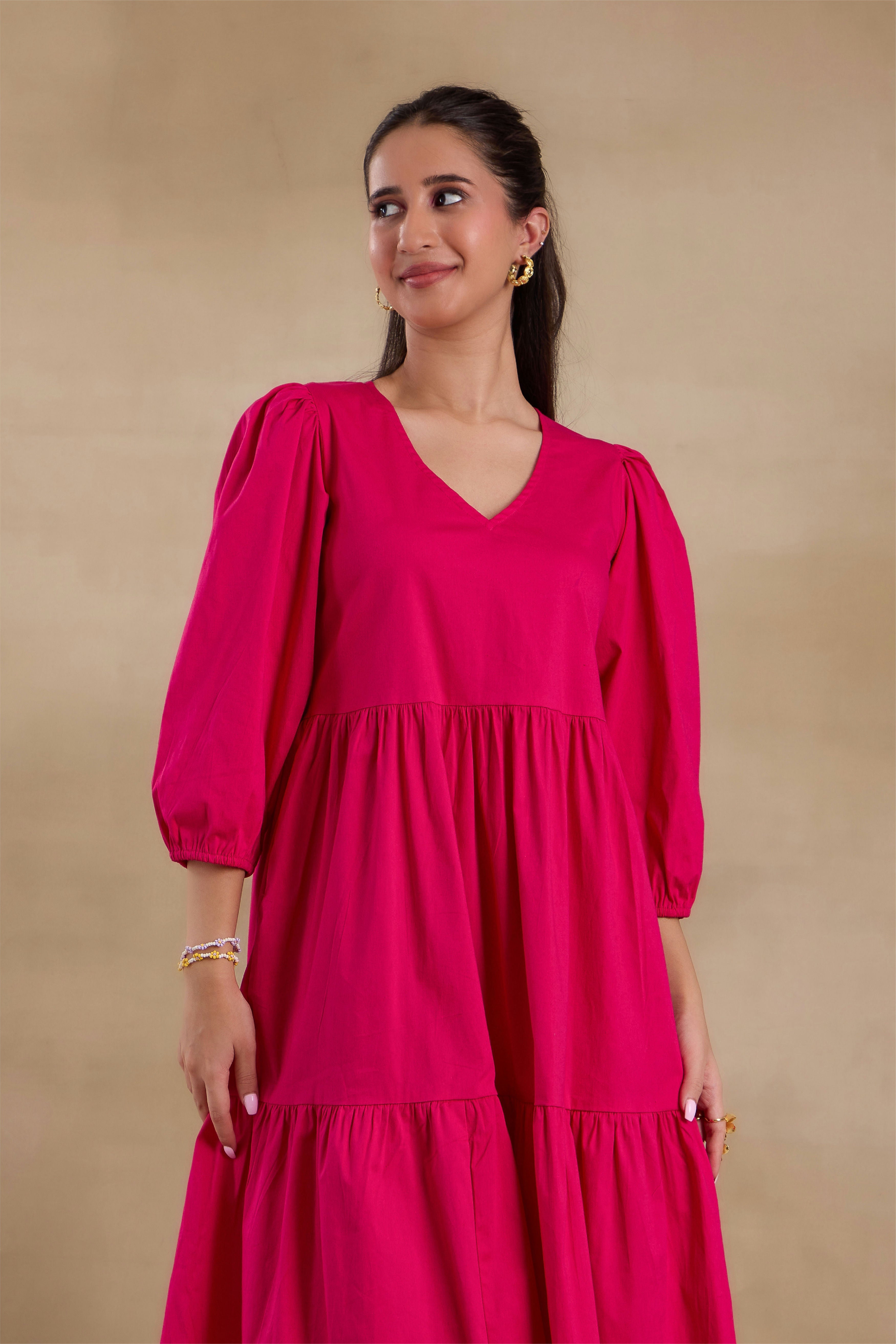 Alaya Essentials Fuchsia Flared Long Dress