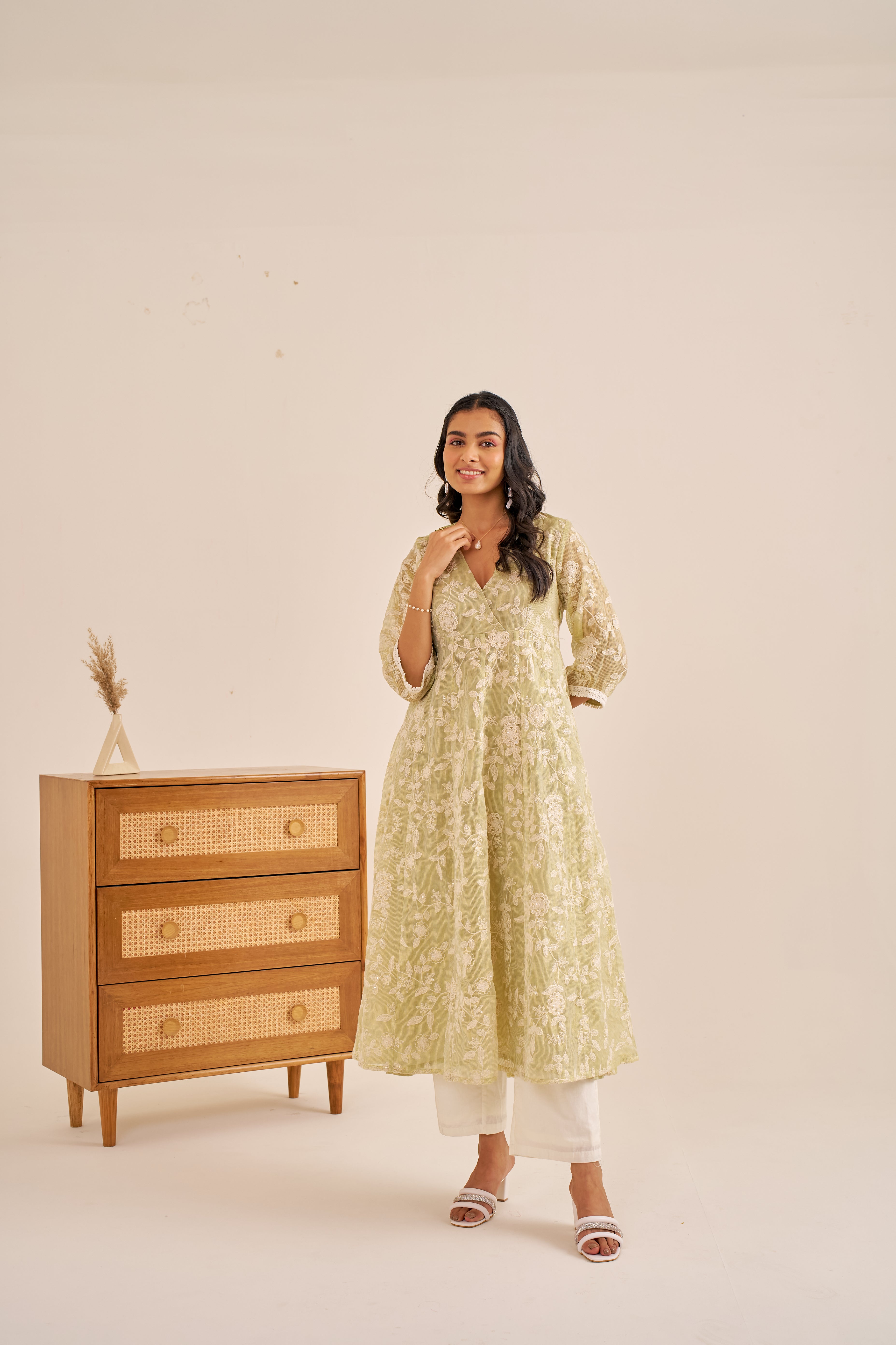 Alaya Meher Green Embroidered Anarkali Kurta Set