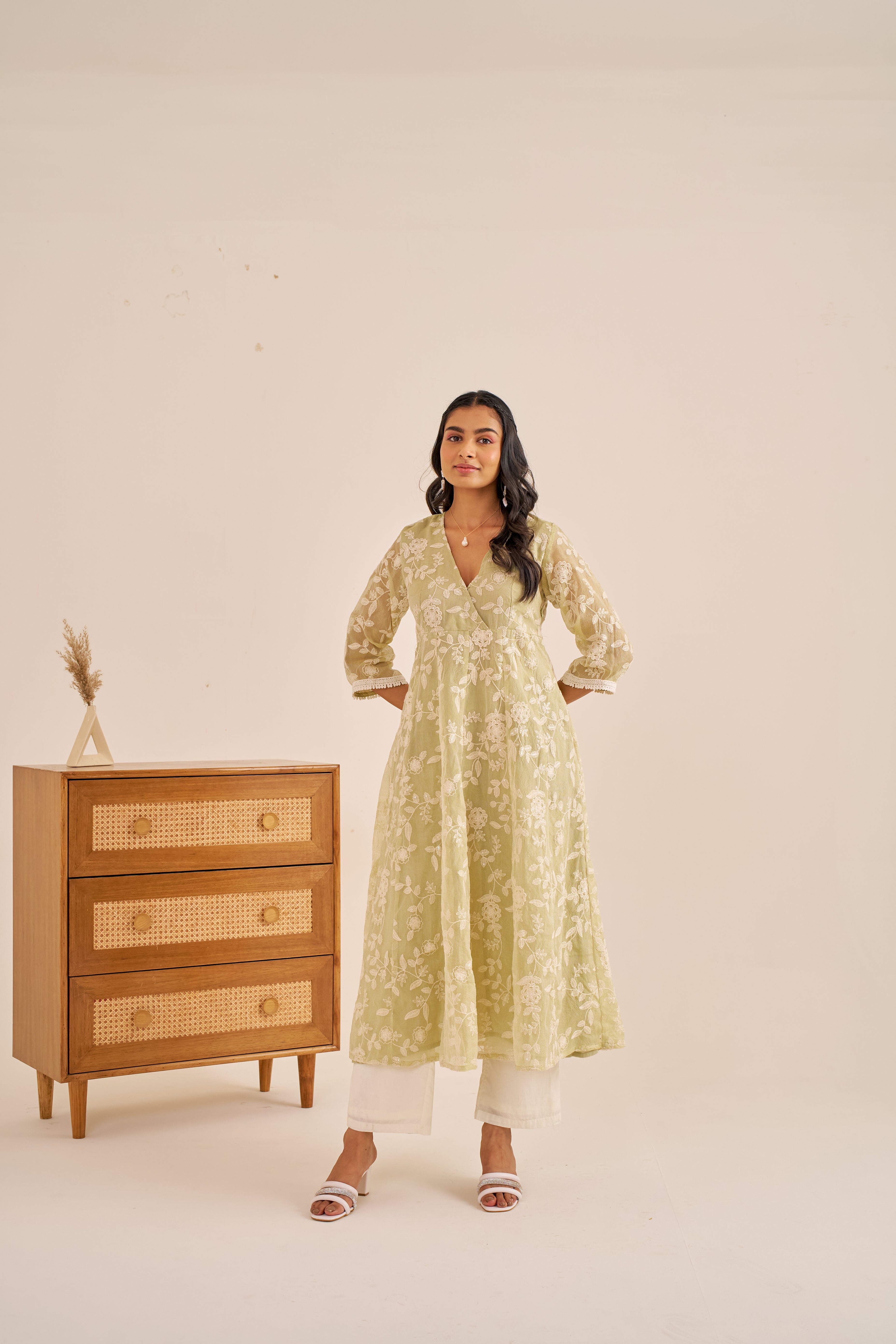 Alaya Meher Green Embroidered Anarkali Kurta Set