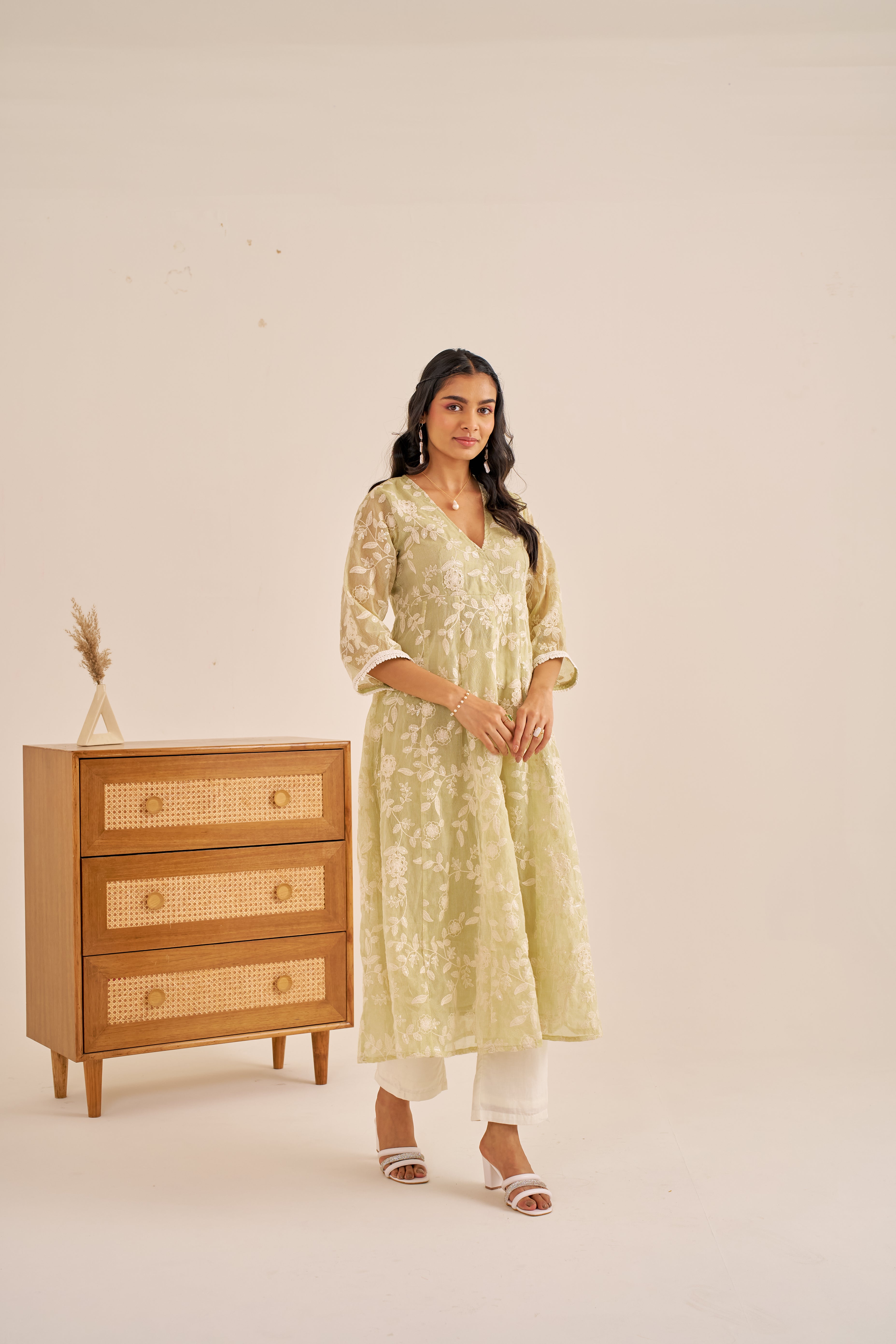 Alaya Meher Green Embroidered Anarkali Kurta Set