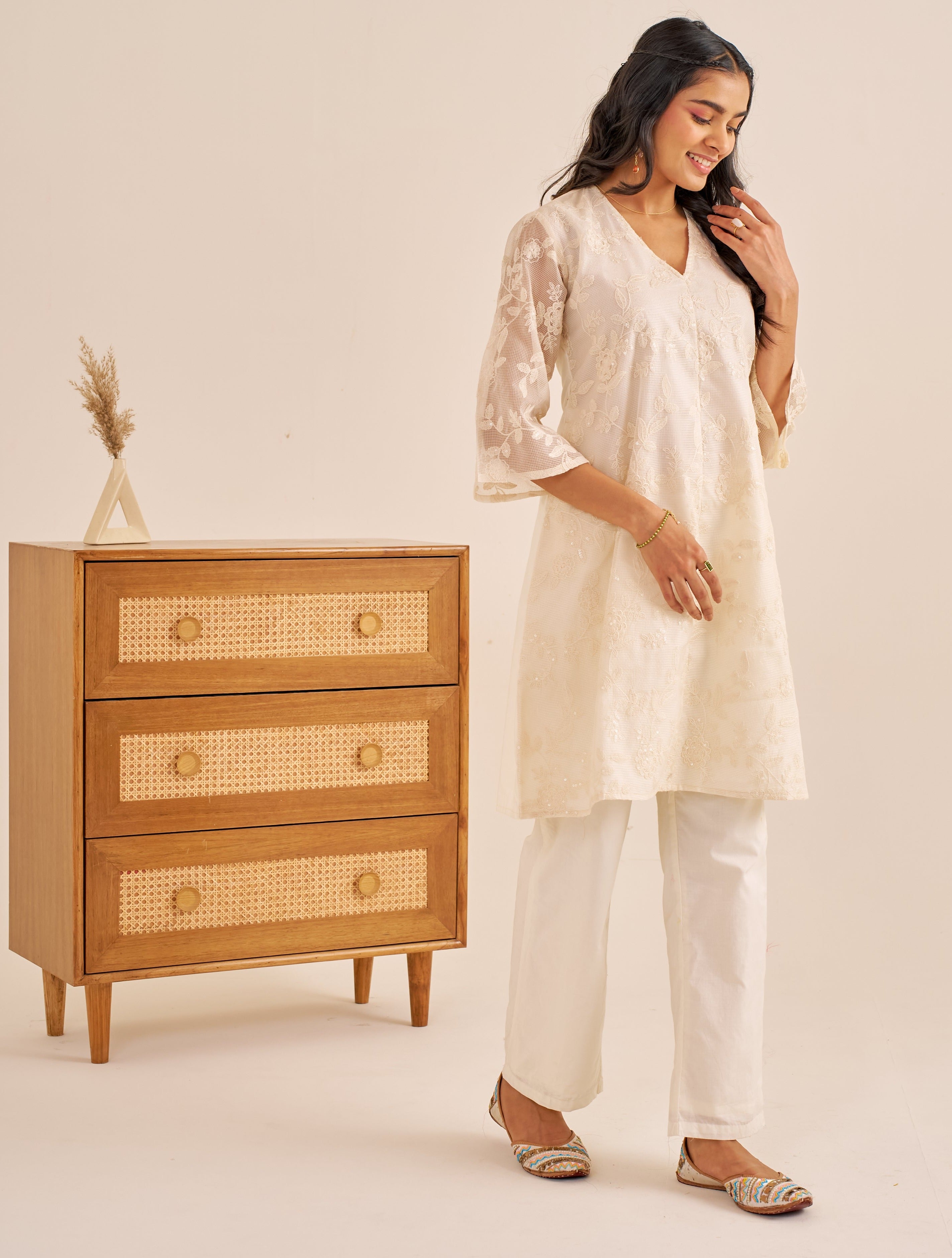 Alaya Meher Snow White Threadwork Kurta Set