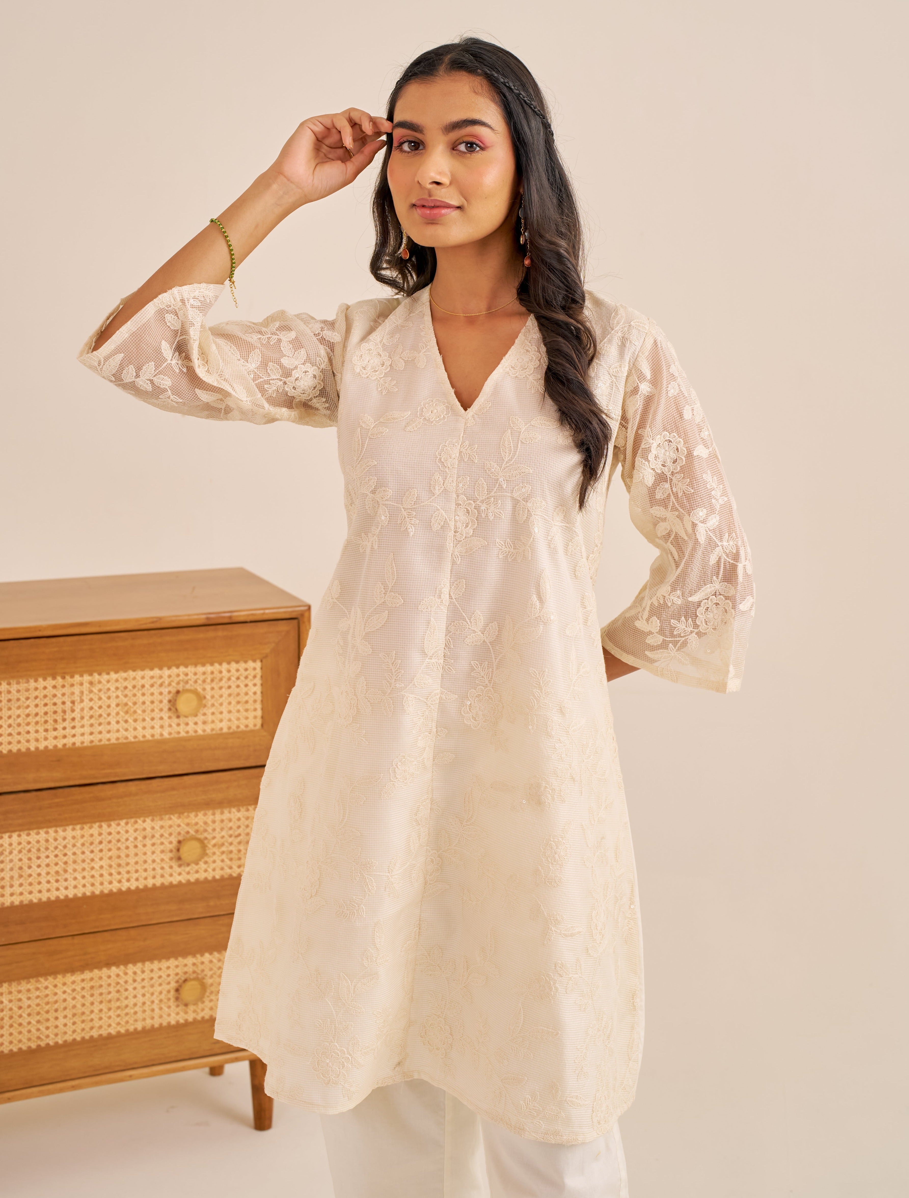 Alaya Meher Snow White Threadwork Kurta Set