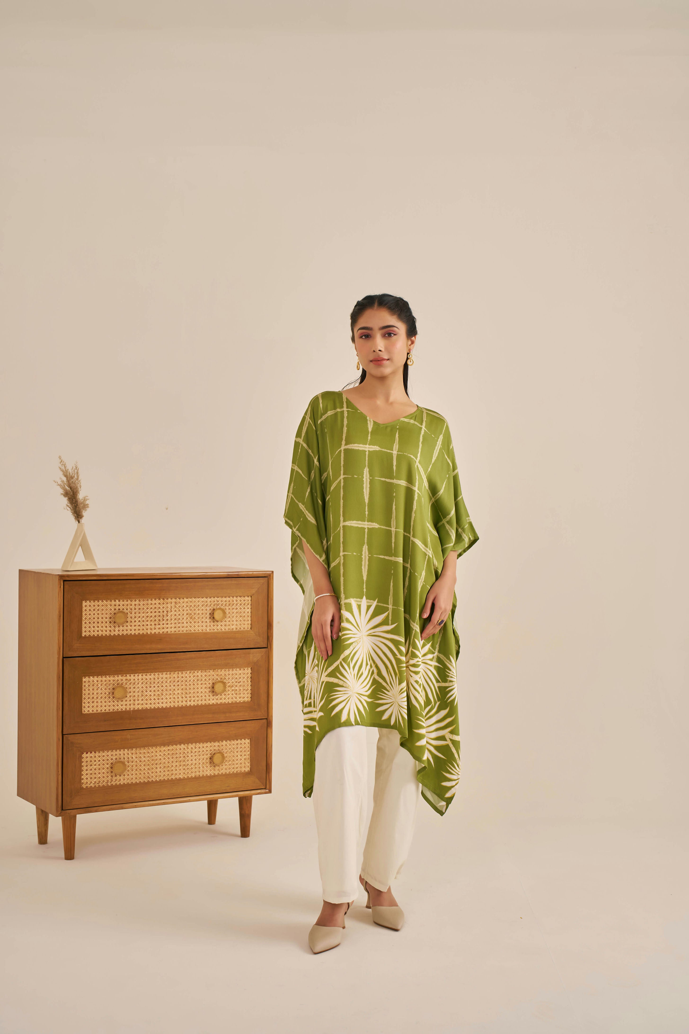 Meher Garden Green Kaftan Set