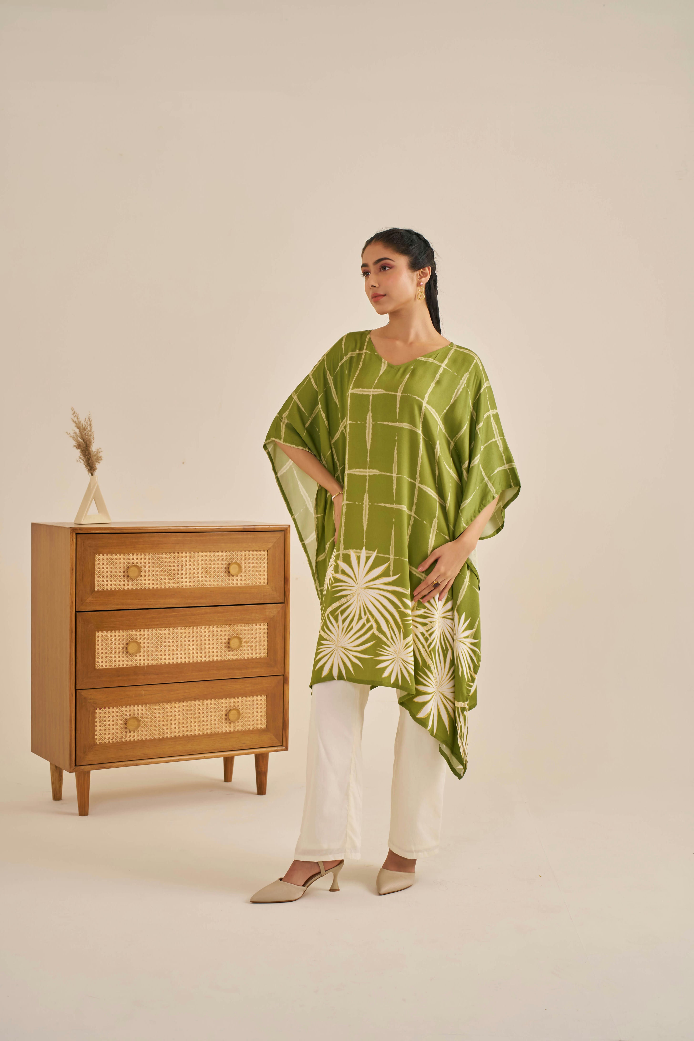 Meher Garden Green Kaftan Set