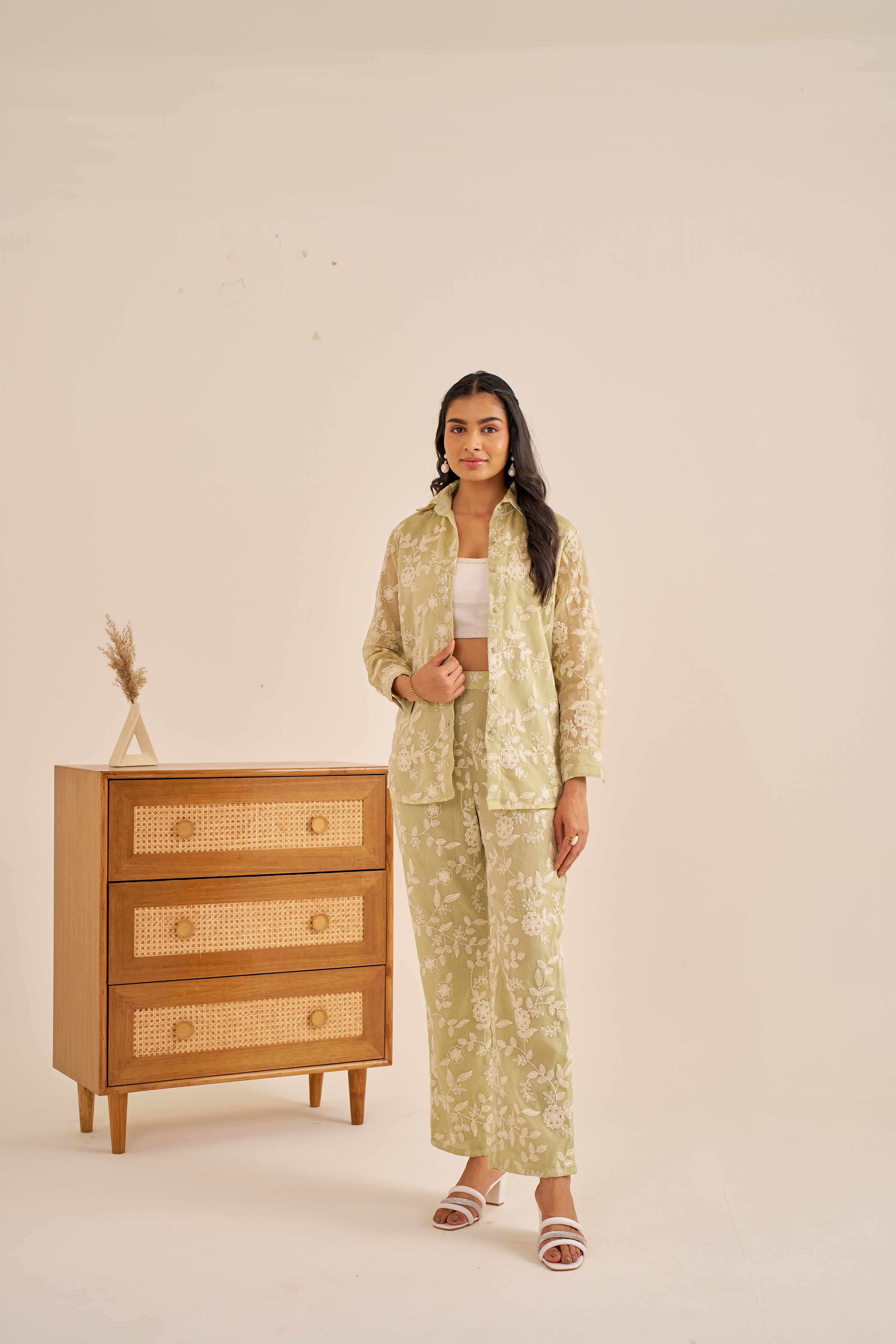 Alaya Meher Green Embroidered Shirt Co-ord Set