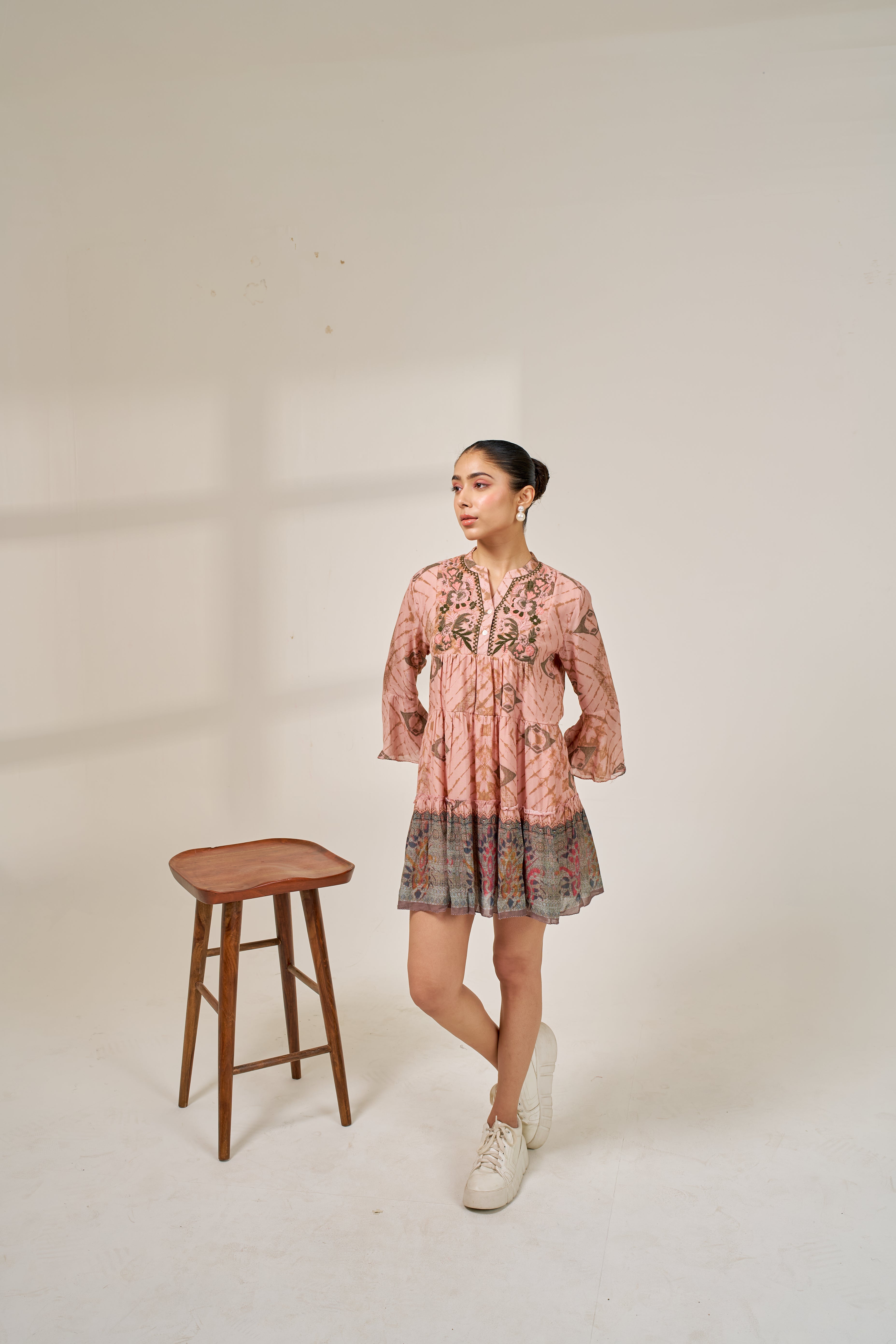 Alaya Meher Blush Pink Printed Short Dress