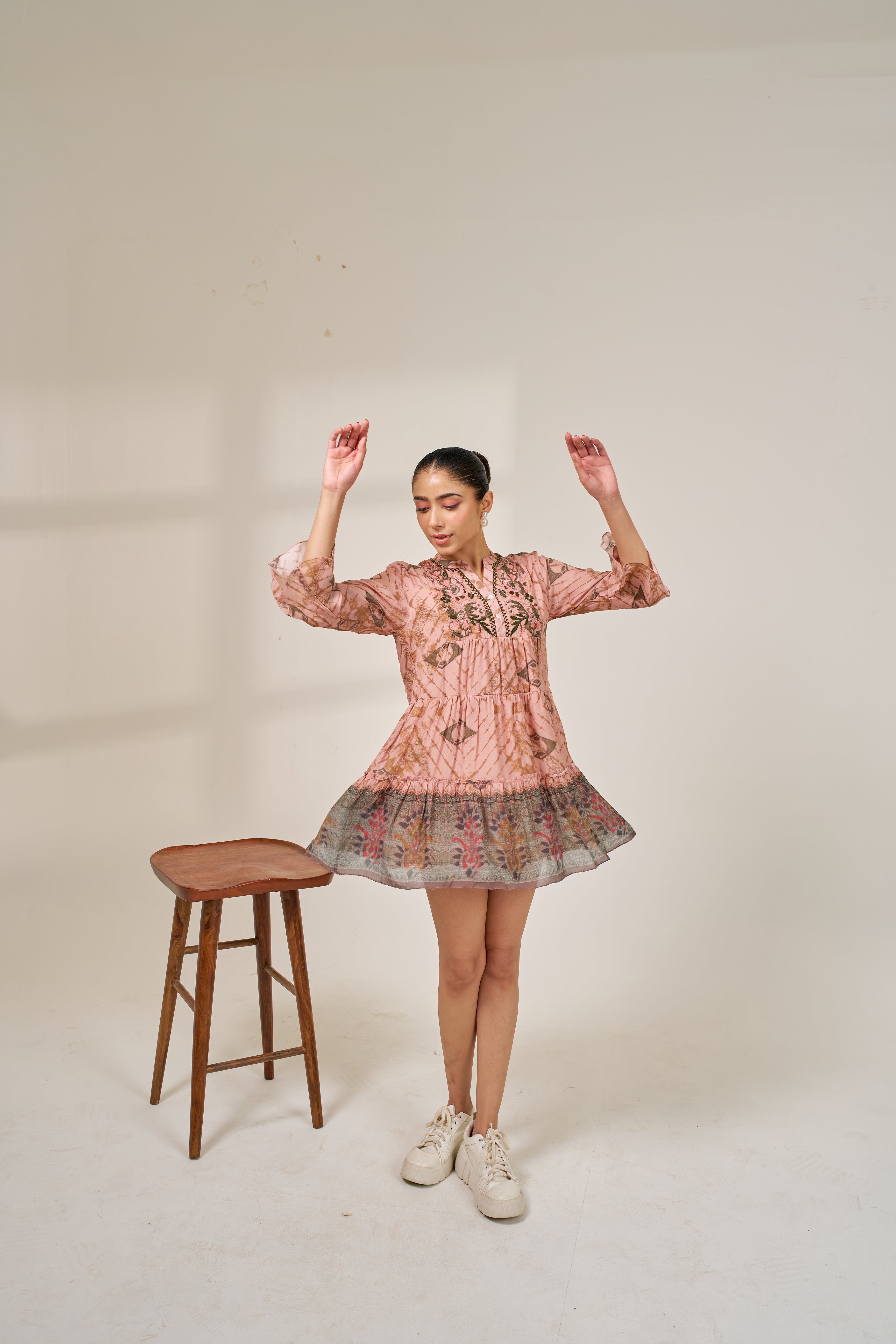 Alaya Meher Blush Pink Printed Short Dress