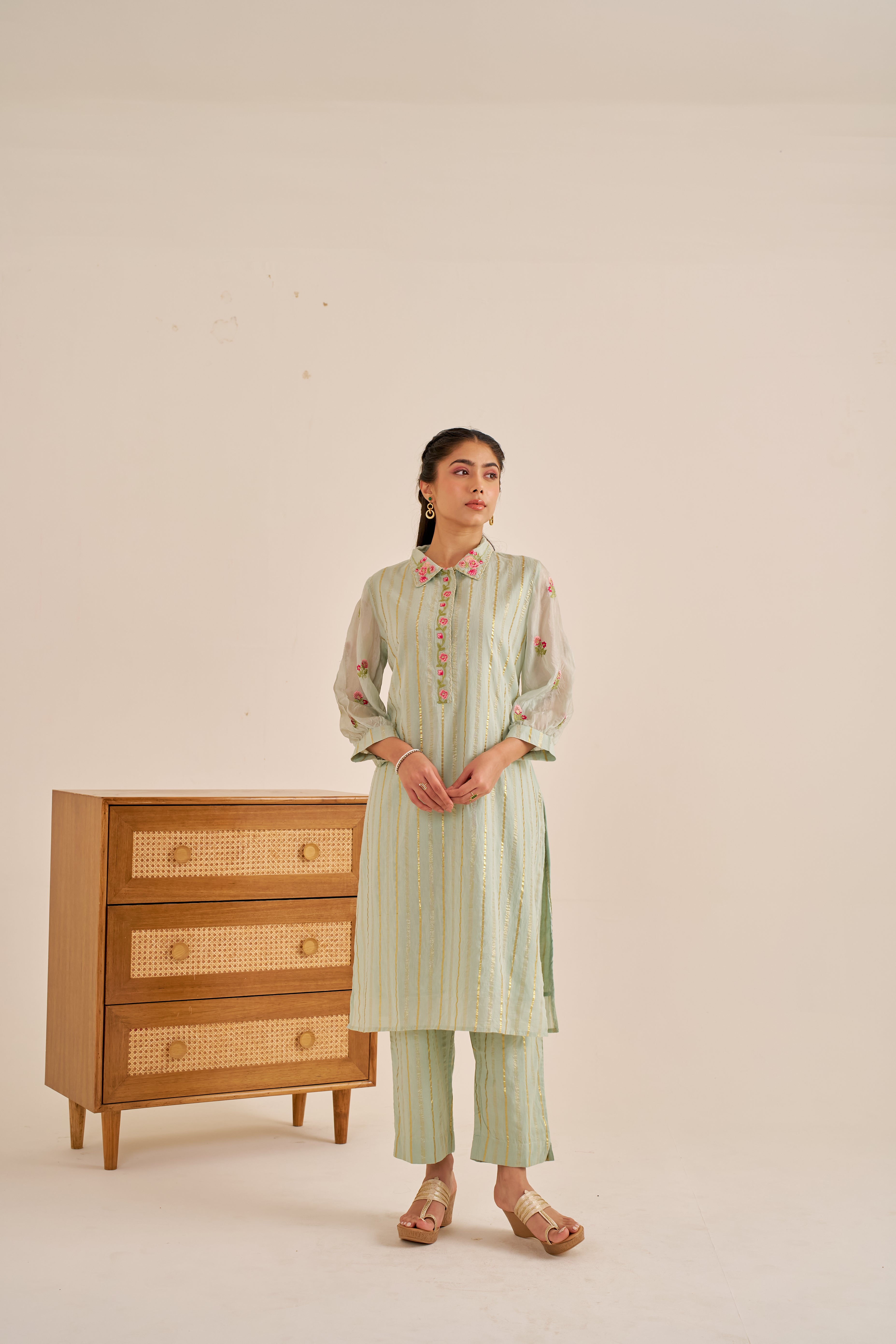 Alaya Meher Green Embroidered Lurex Kurta Set