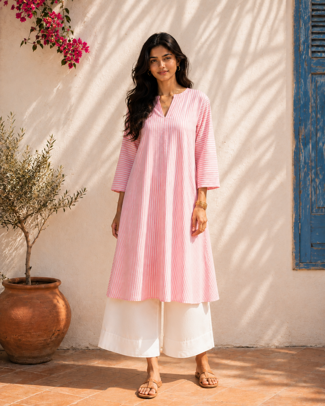 Aahista Pink Stripe Kurta Set 2